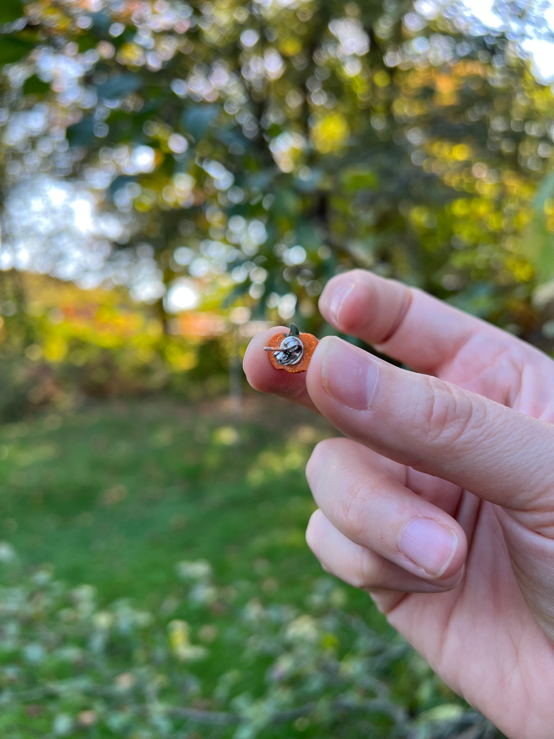 Glitter Pumpkin Studs - BlueBassoon Handmade