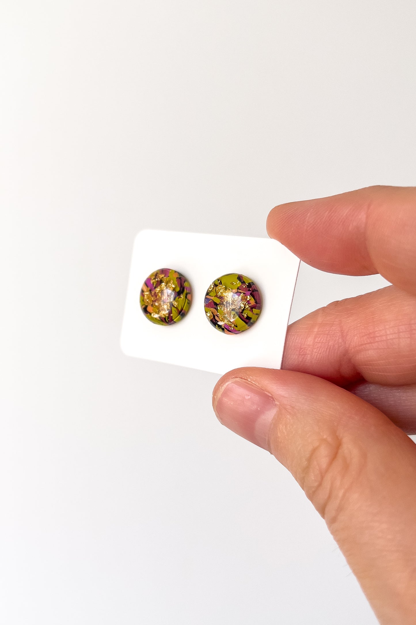Green Confetti Resin Studs - BlueBassoon Handmade