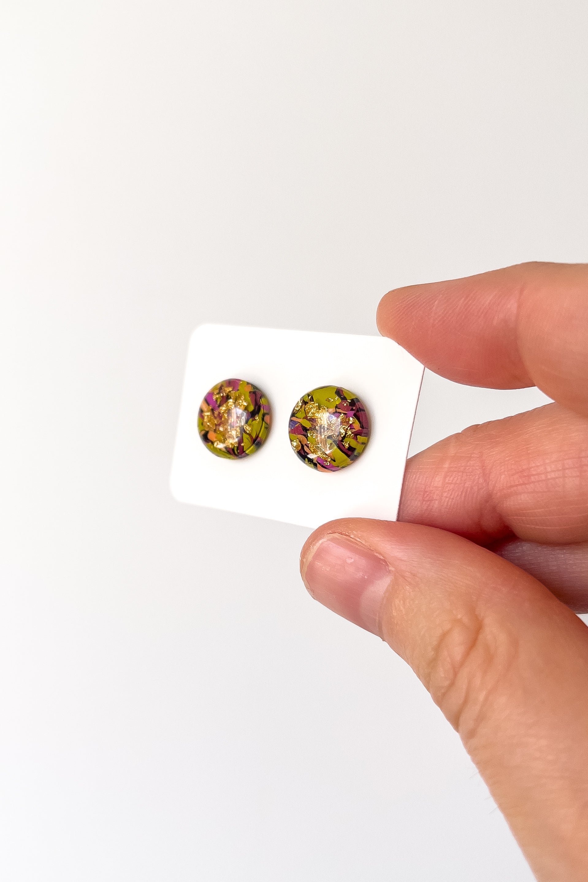 Green Confetti Resin Studs - BlueBassoon Handmade