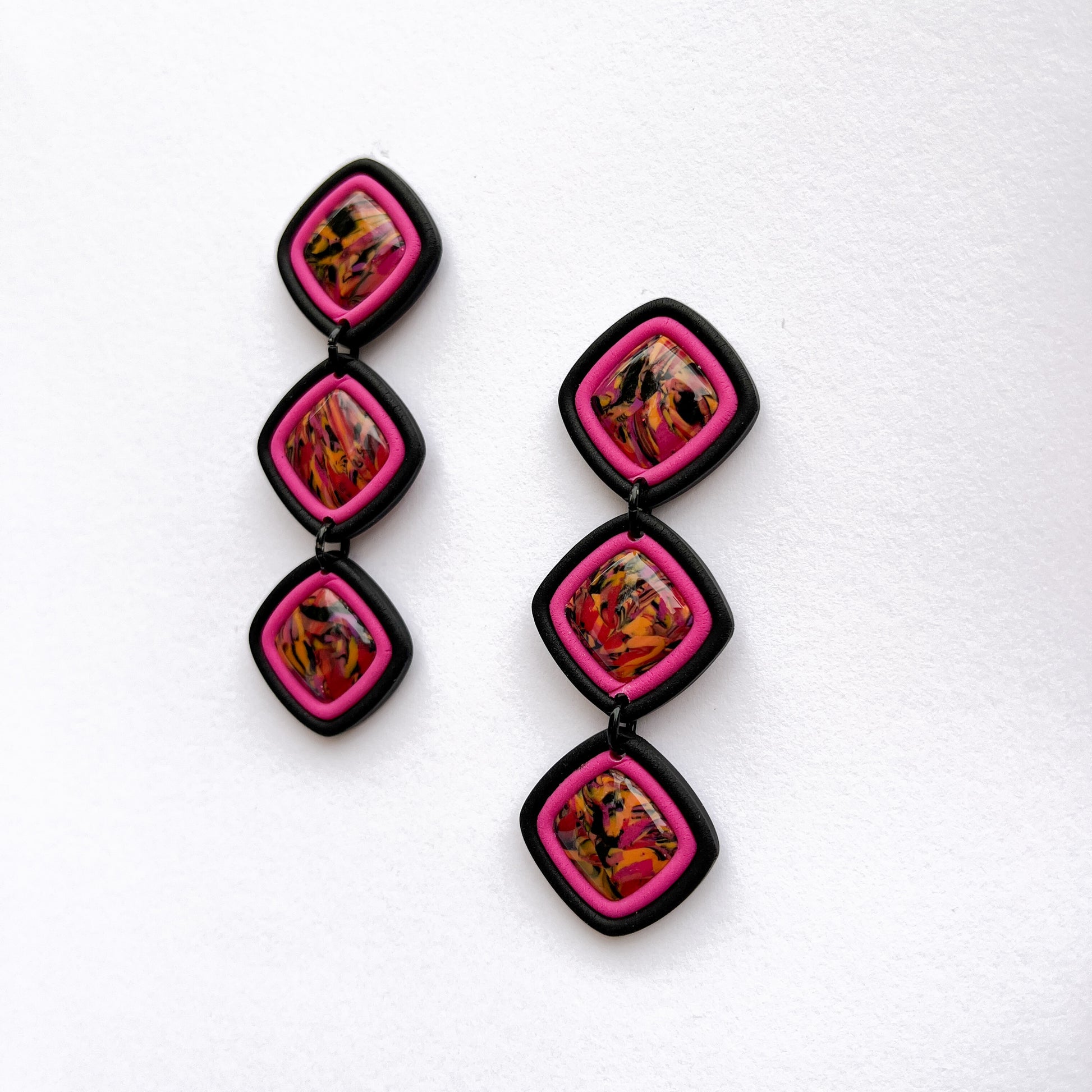 Pink and Black Lola Dangles - BlueBassoon Handmade