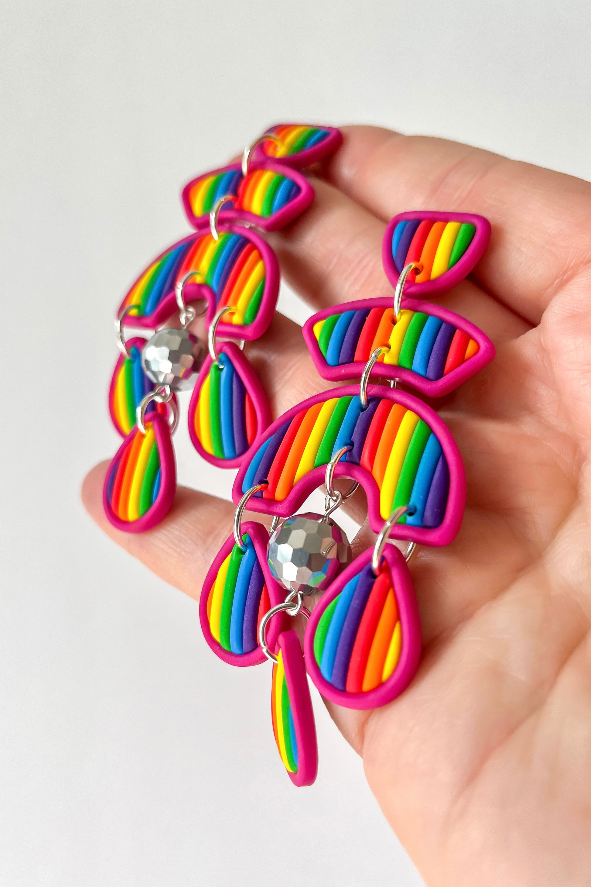Bright Rainbow Disco Ball Earrings - BlueBassoon Handmade