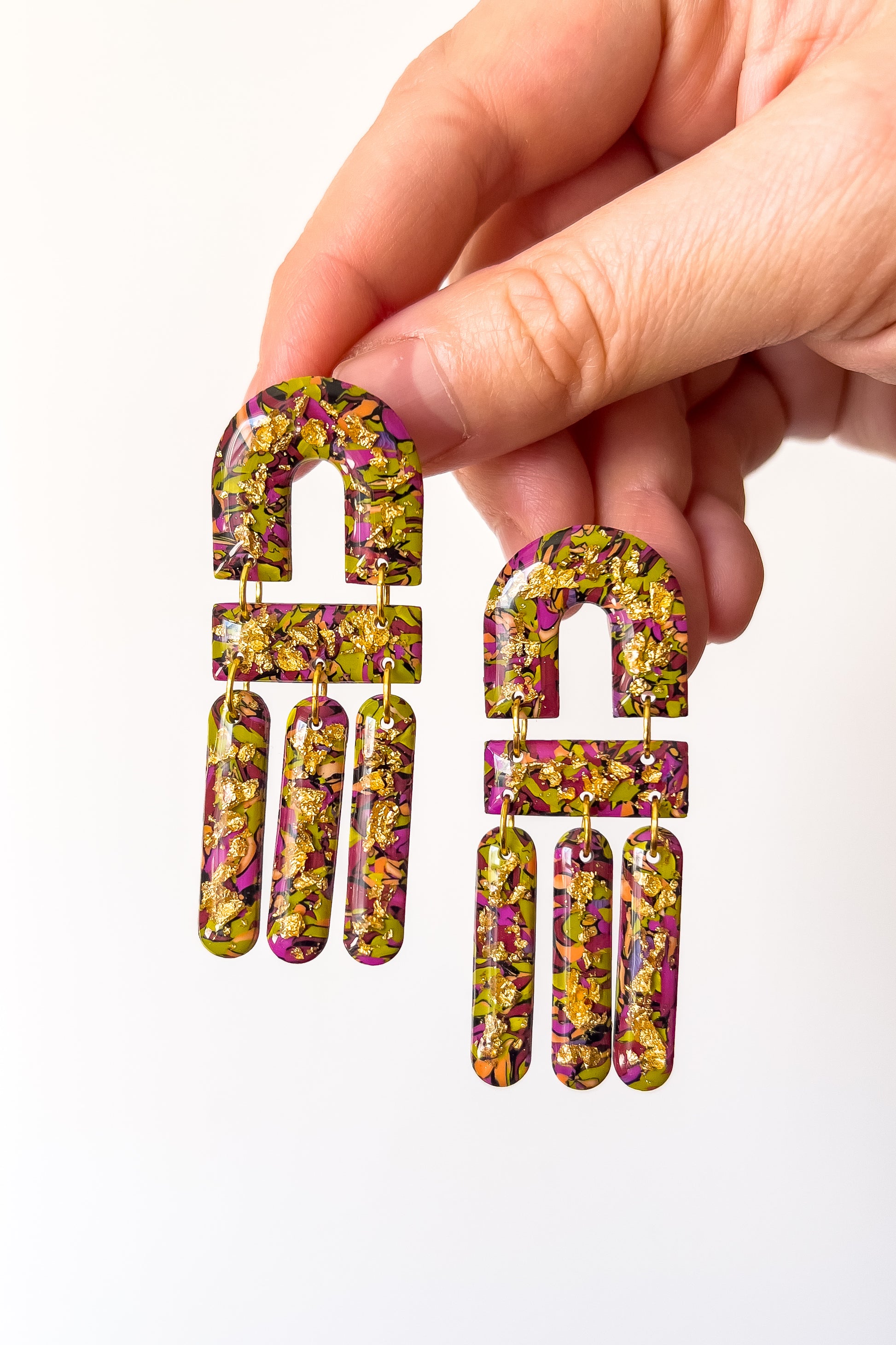 Green Confetti Fringe Dangles - BlueBassoon Handmade