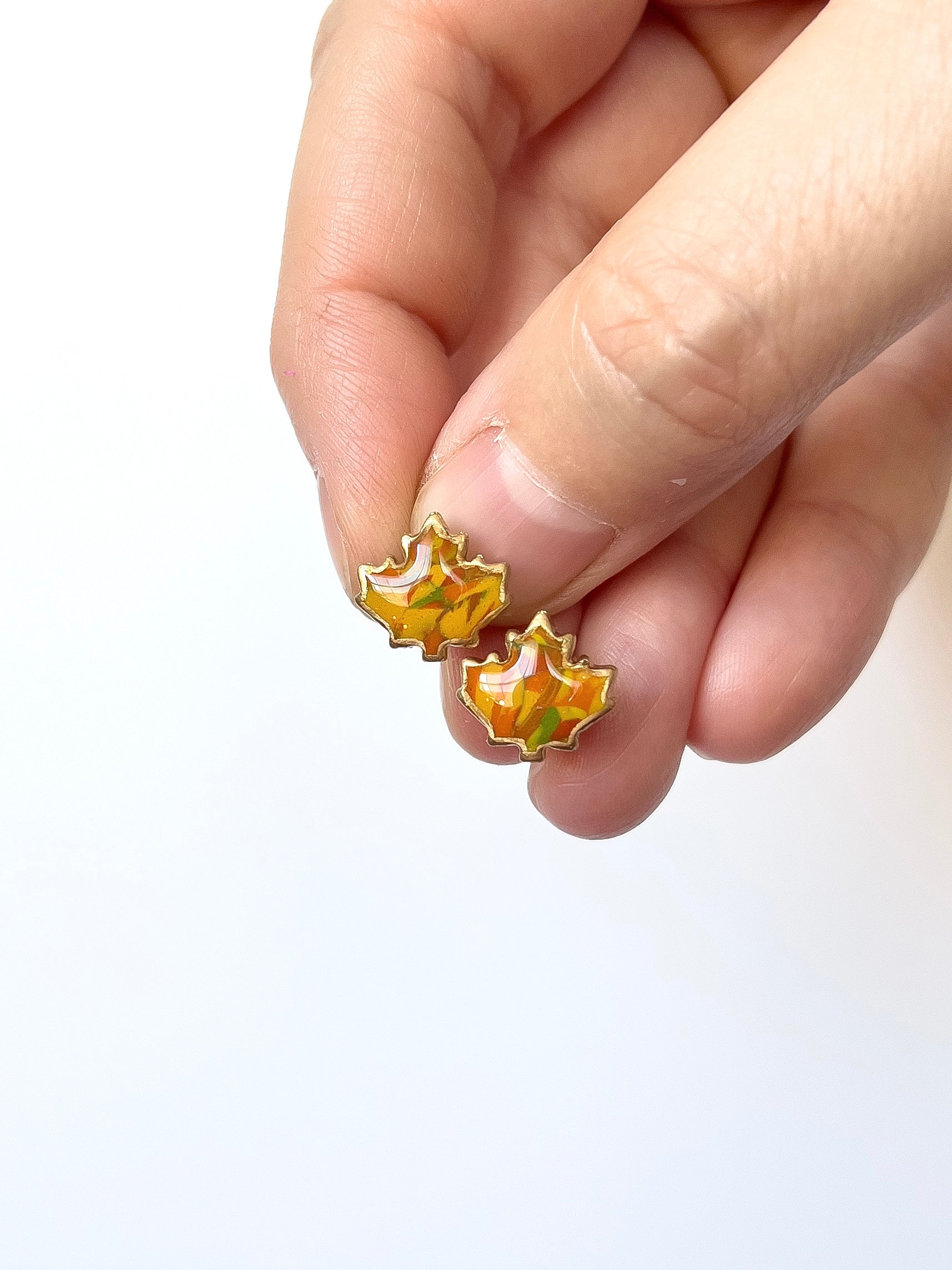 Autumn Confetti Maple Leaf Studs - BlueBassoon Handmade