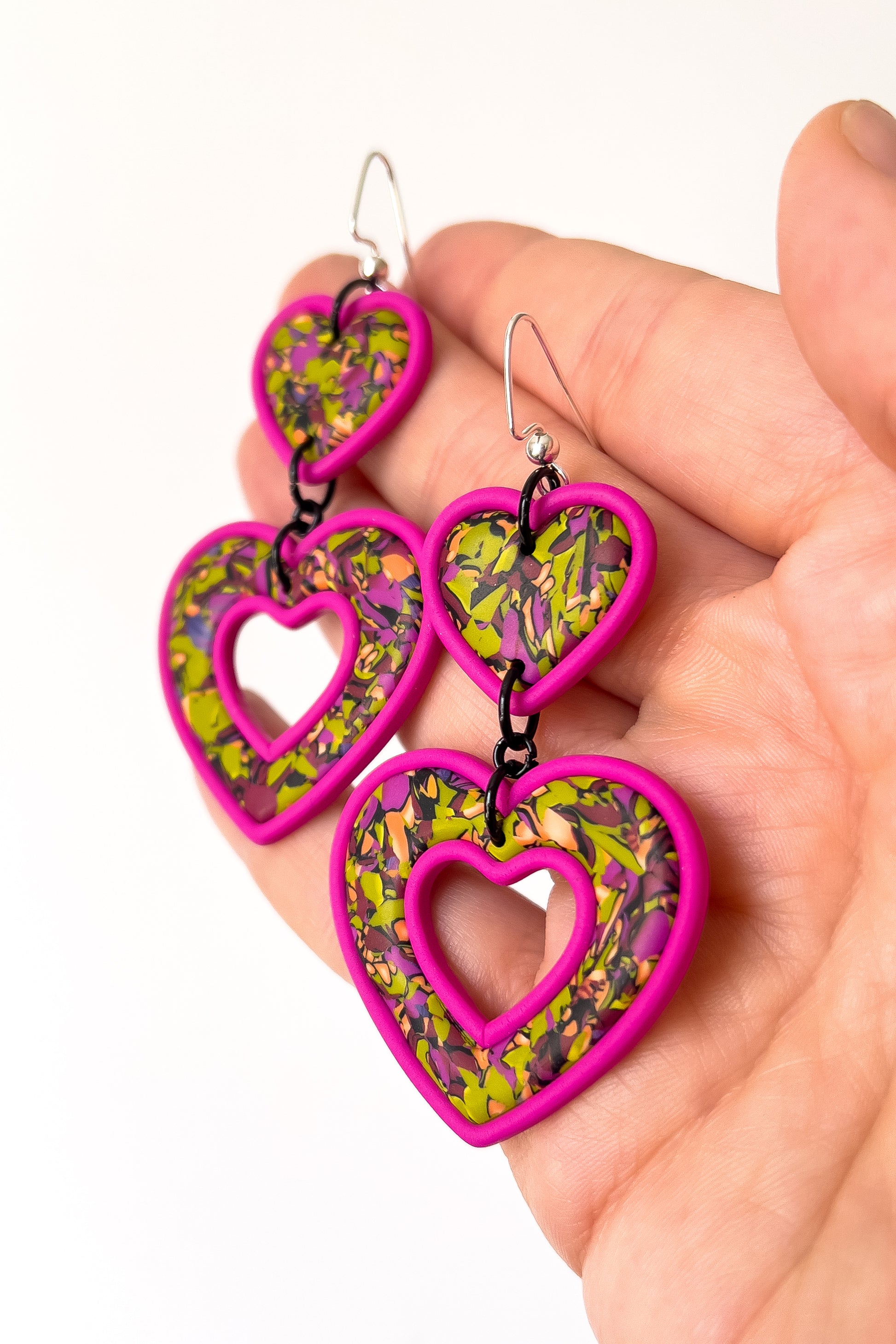 Green Confetti Heart Dangles - BlueBassoon Handmade