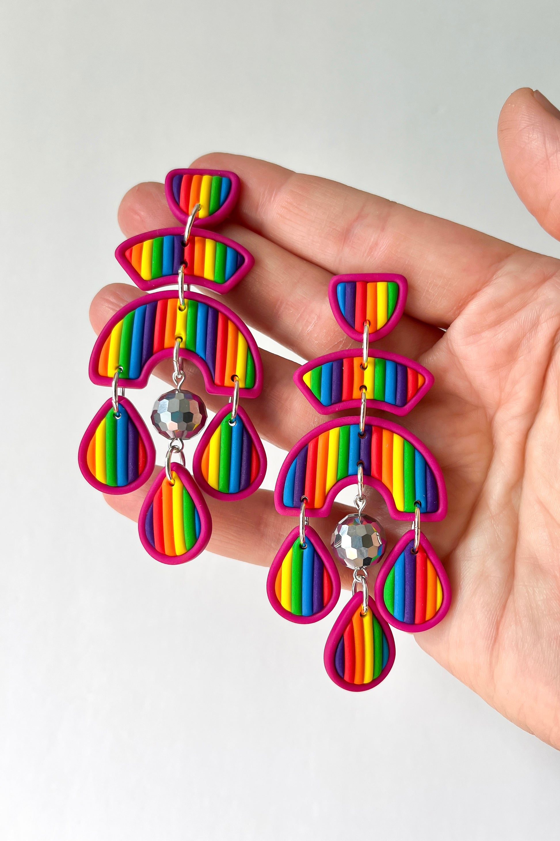 Bright Rainbow Disco Ball Earrings - BlueBassoon Handmade