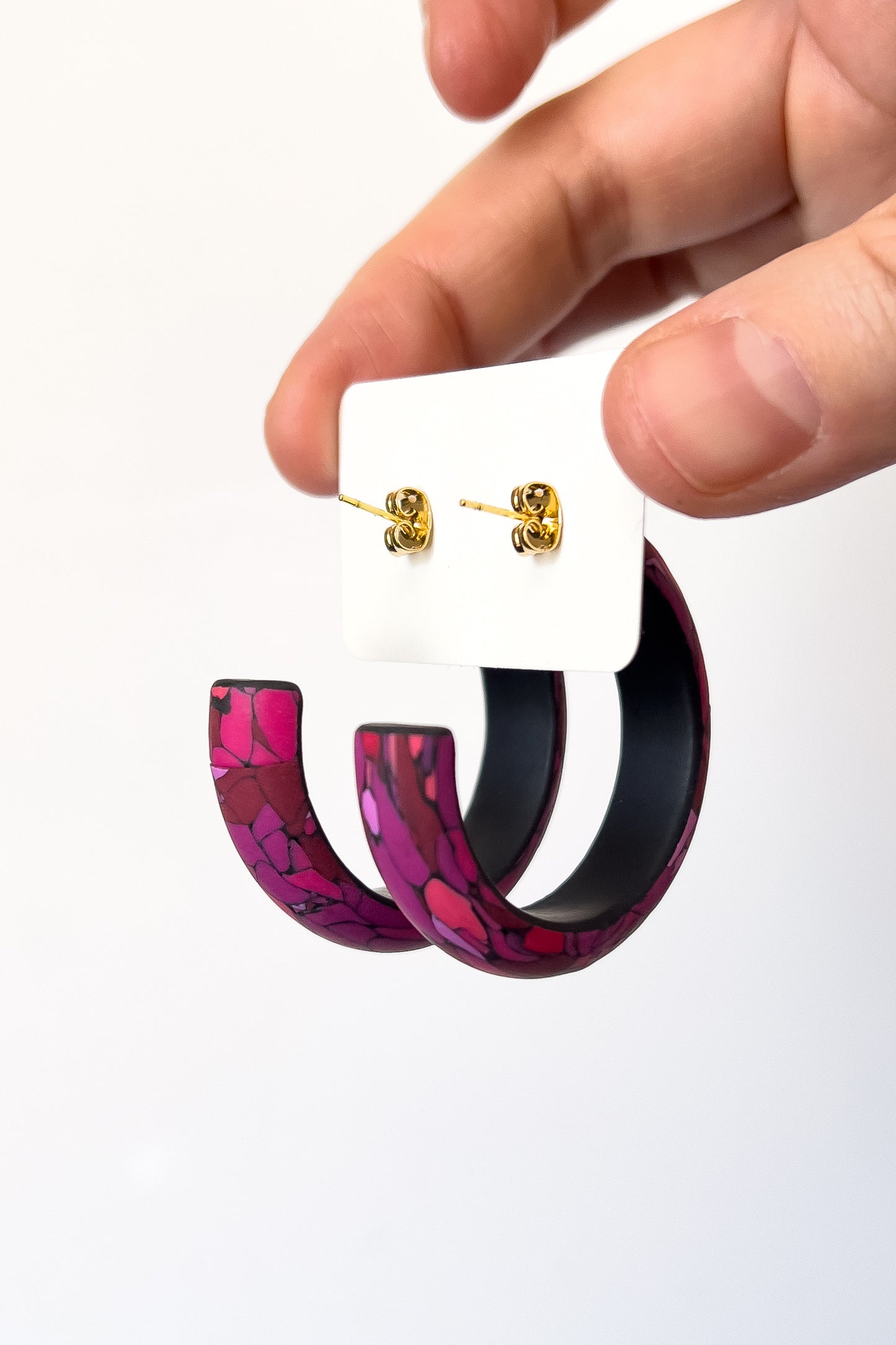 Pink Stone Hoops - Large - BlueBassoon Handmade