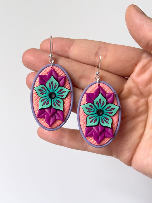 Teal and Magenta Cameo Dangles - BlueBassoon Handmade