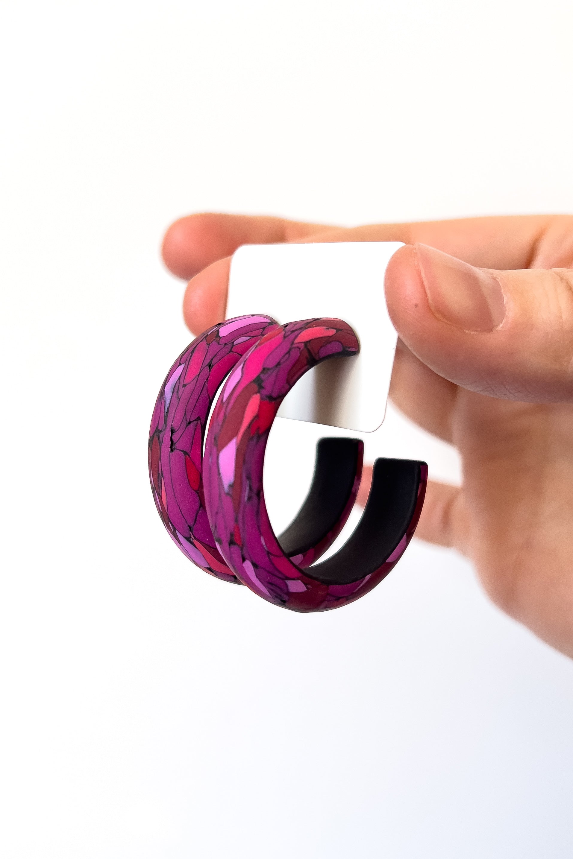 Pink Stone Hoops - Large - BlueBassoon Handmade