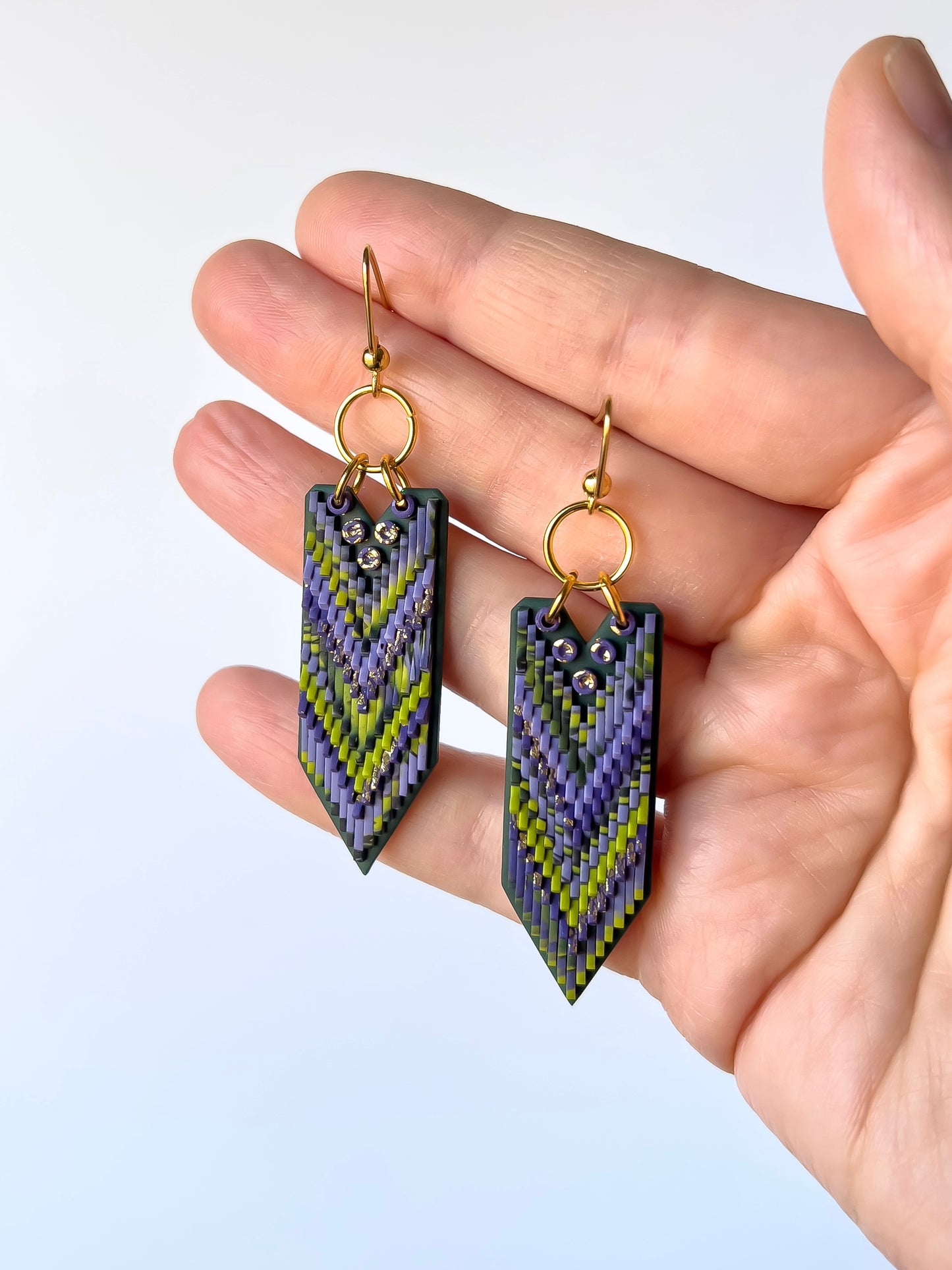 Lavender Meadow - Long Chevron Dangles #1 - BlueBassoon Handmade