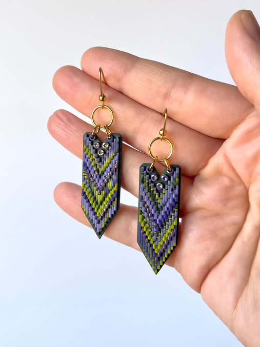 Lavender Meadow - Long Chevron Dangles #1 - BlueBassoon Handmade
