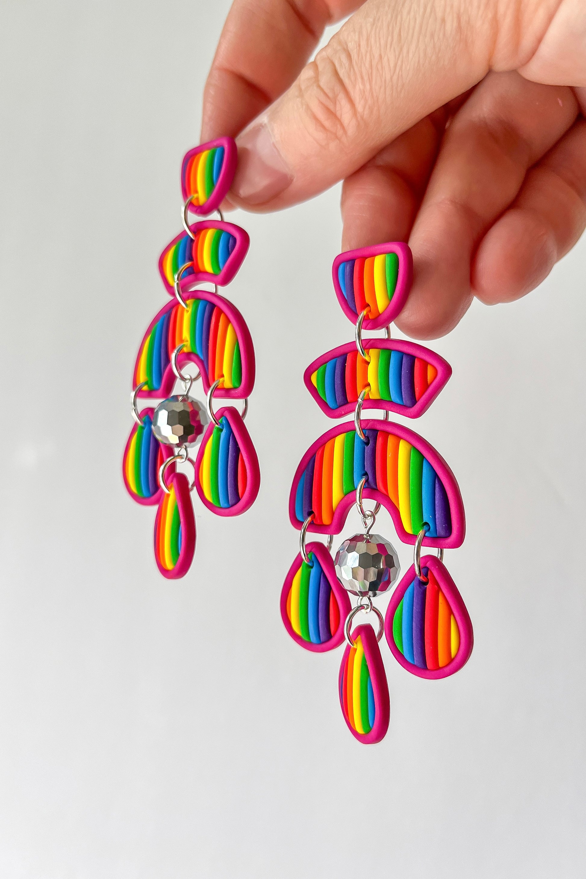 Bright Rainbow Disco Ball Earrings - BlueBassoon Handmade