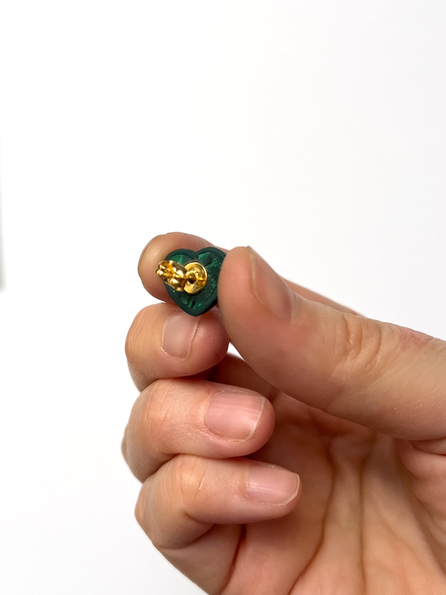 Green Bargello Heart Studs