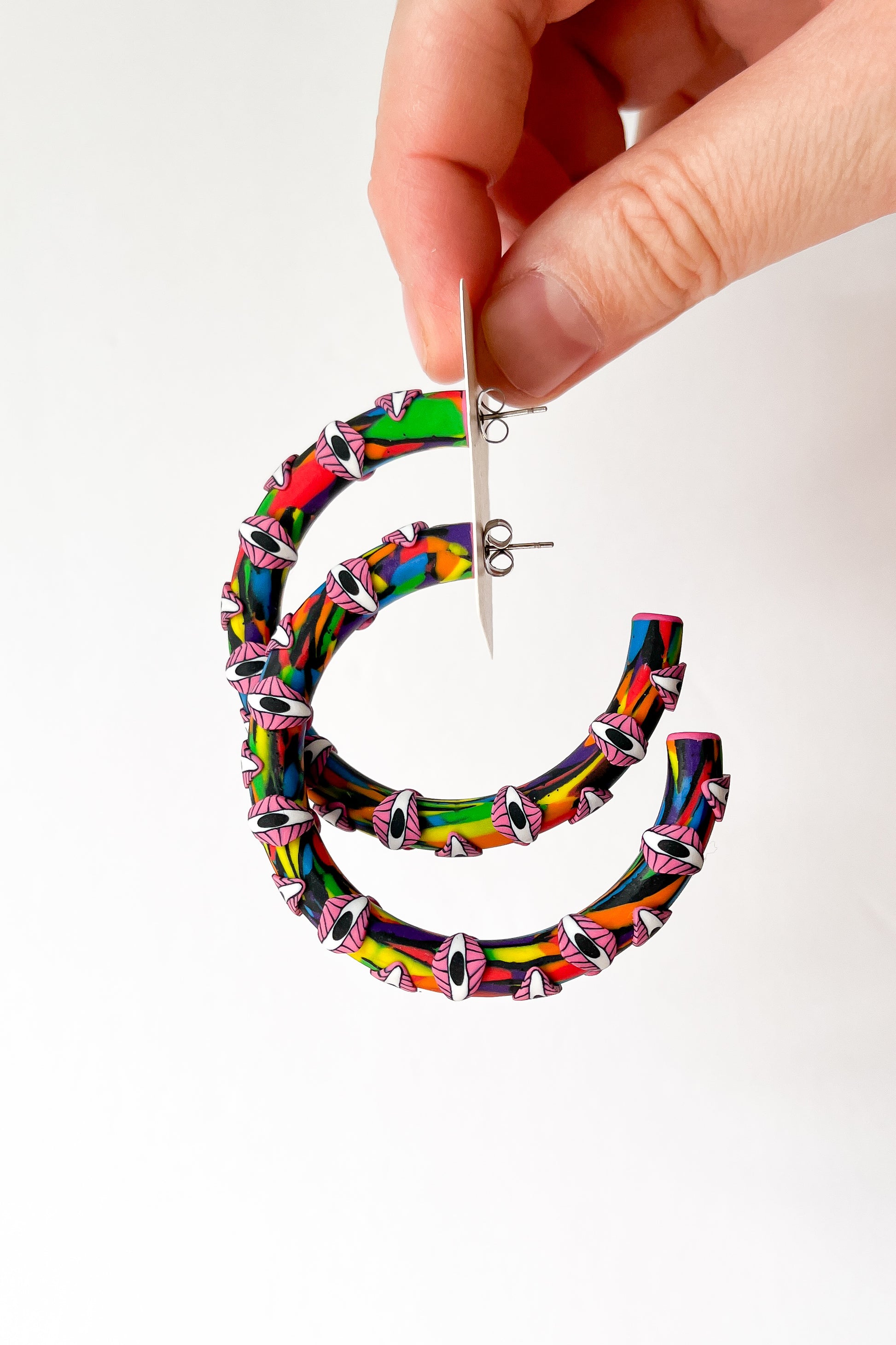 Large Rainbow Eyeball Hoops - BlueBassoon Handmade