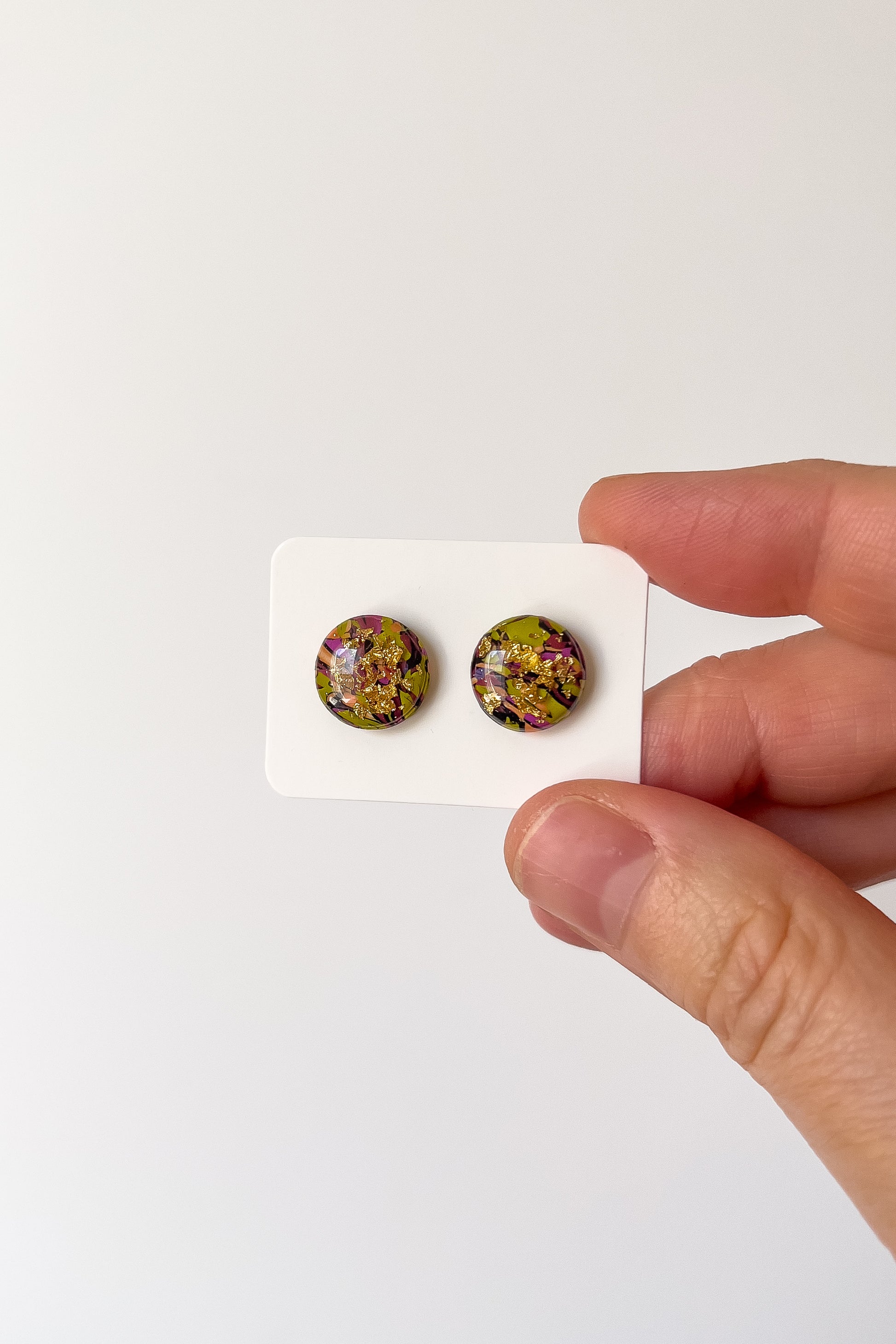 Green Confetti Resin Studs - BlueBassoon Handmade