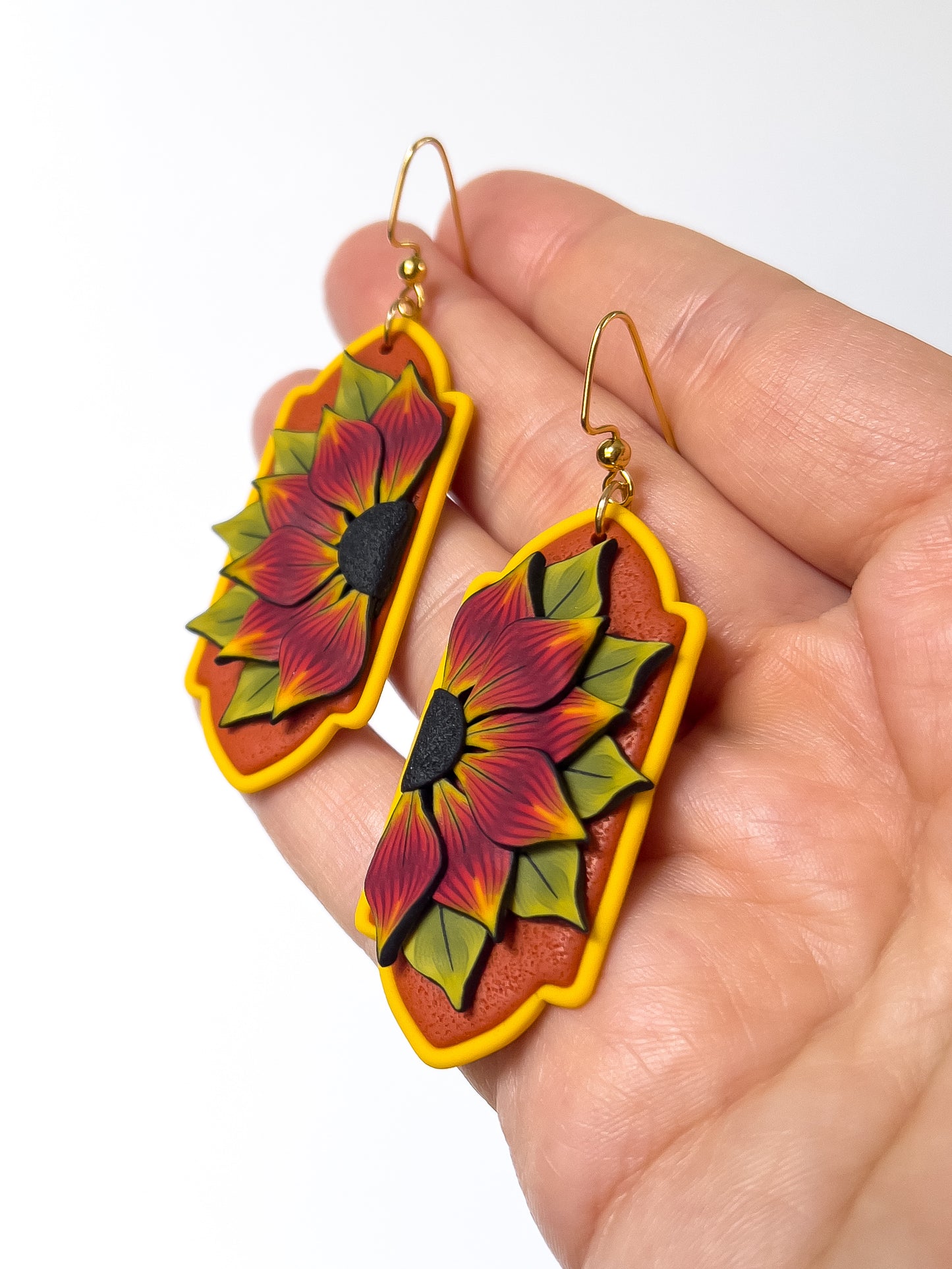 Large Sunflower Freya Dangles - BlueBassoon Handmade