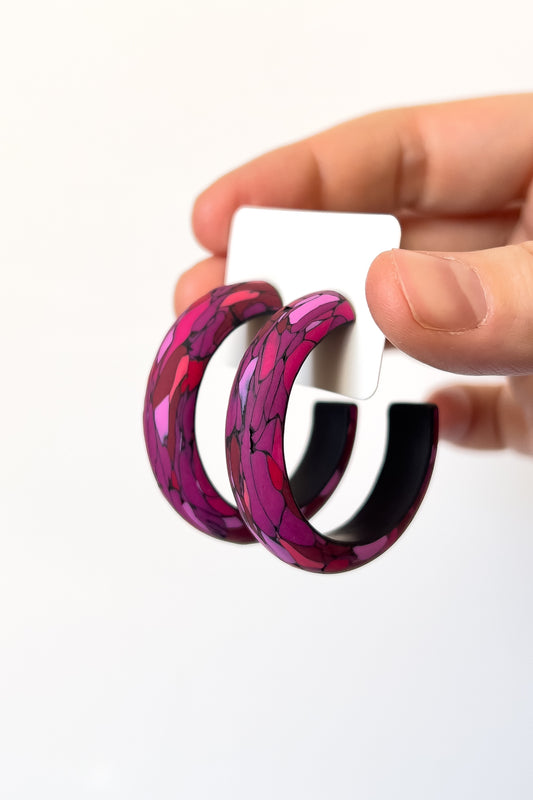 Pink Stone Hoops - Large - BlueBassoon Handmade