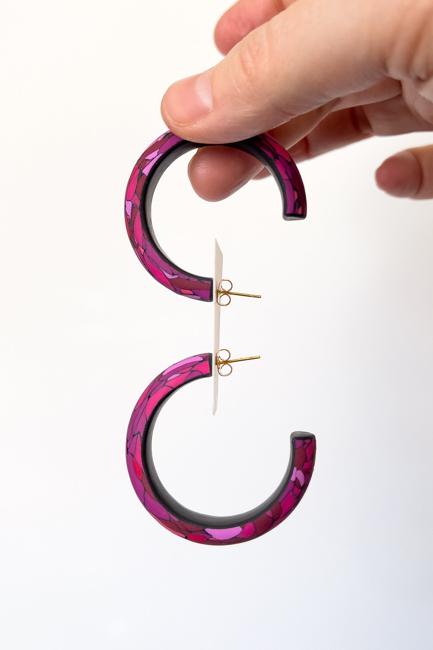 Pink Stone Hoops - Large - BlueBassoon Handmade