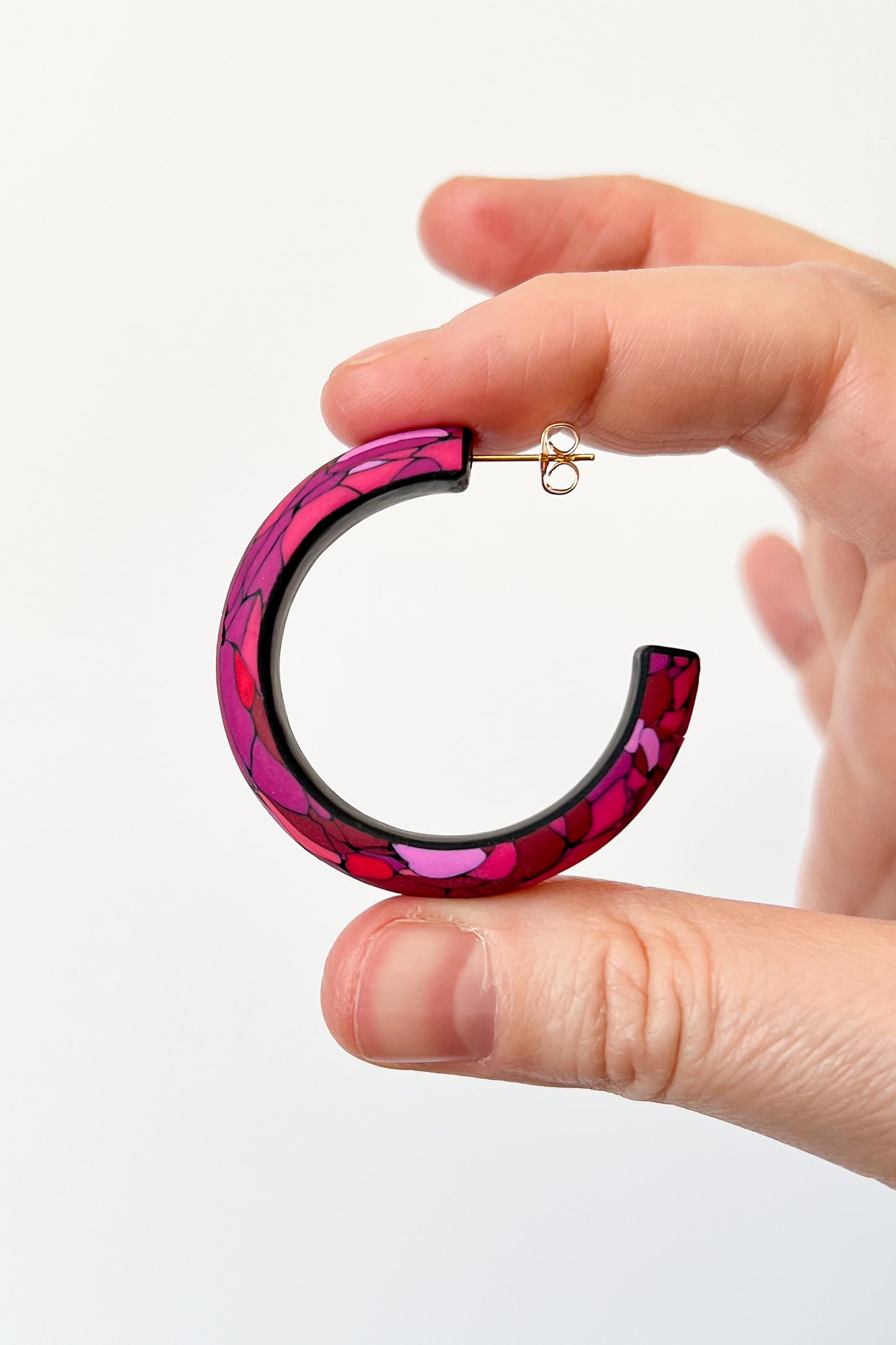 Pink Stone Hoops - Large - BlueBassoon Handmade