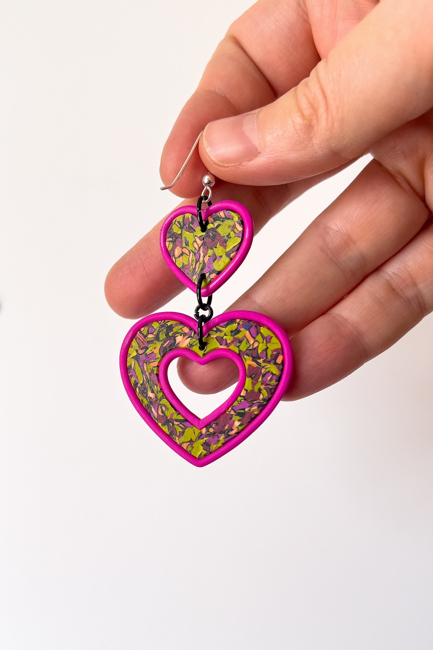 Green Confetti Heart Dangles - BlueBassoon Handmade