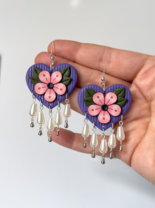Pink and Purple Luxe Heart Dangles - BlueBassoon Handmade