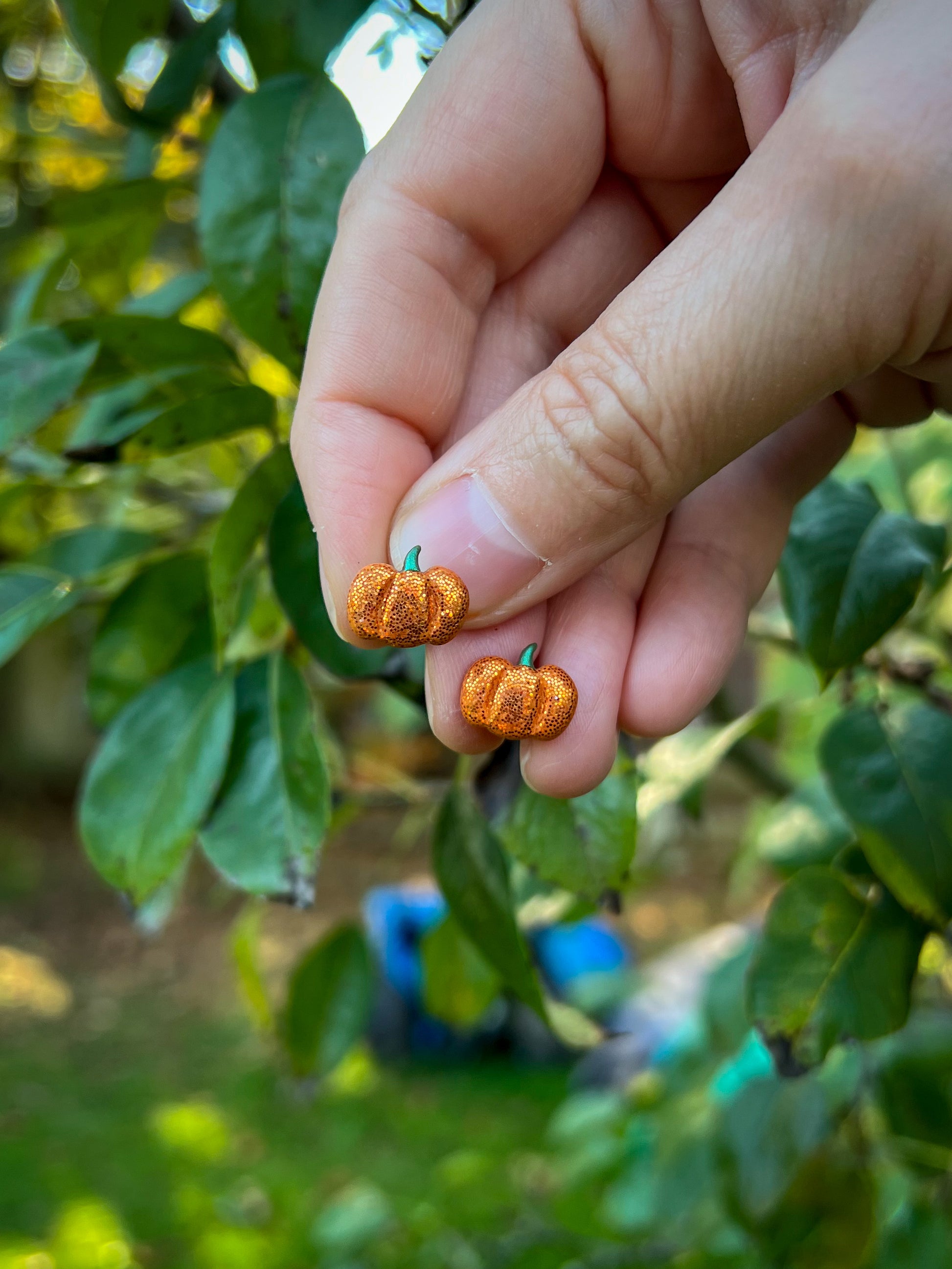 Glitter Pumpkin Studs - BlueBassoon Handmade