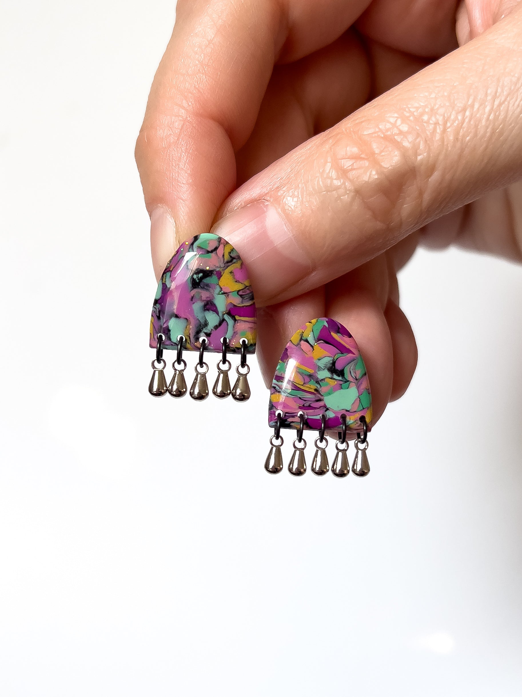 Fruit Salad Fringe Studs (Silver) - BlueBassoon Handmade