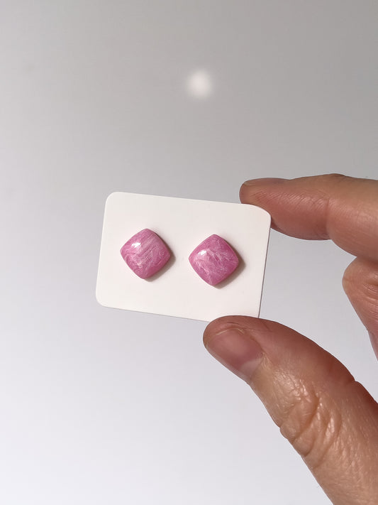Rose Quartz Square Studs - BlueBassoon Handmade
