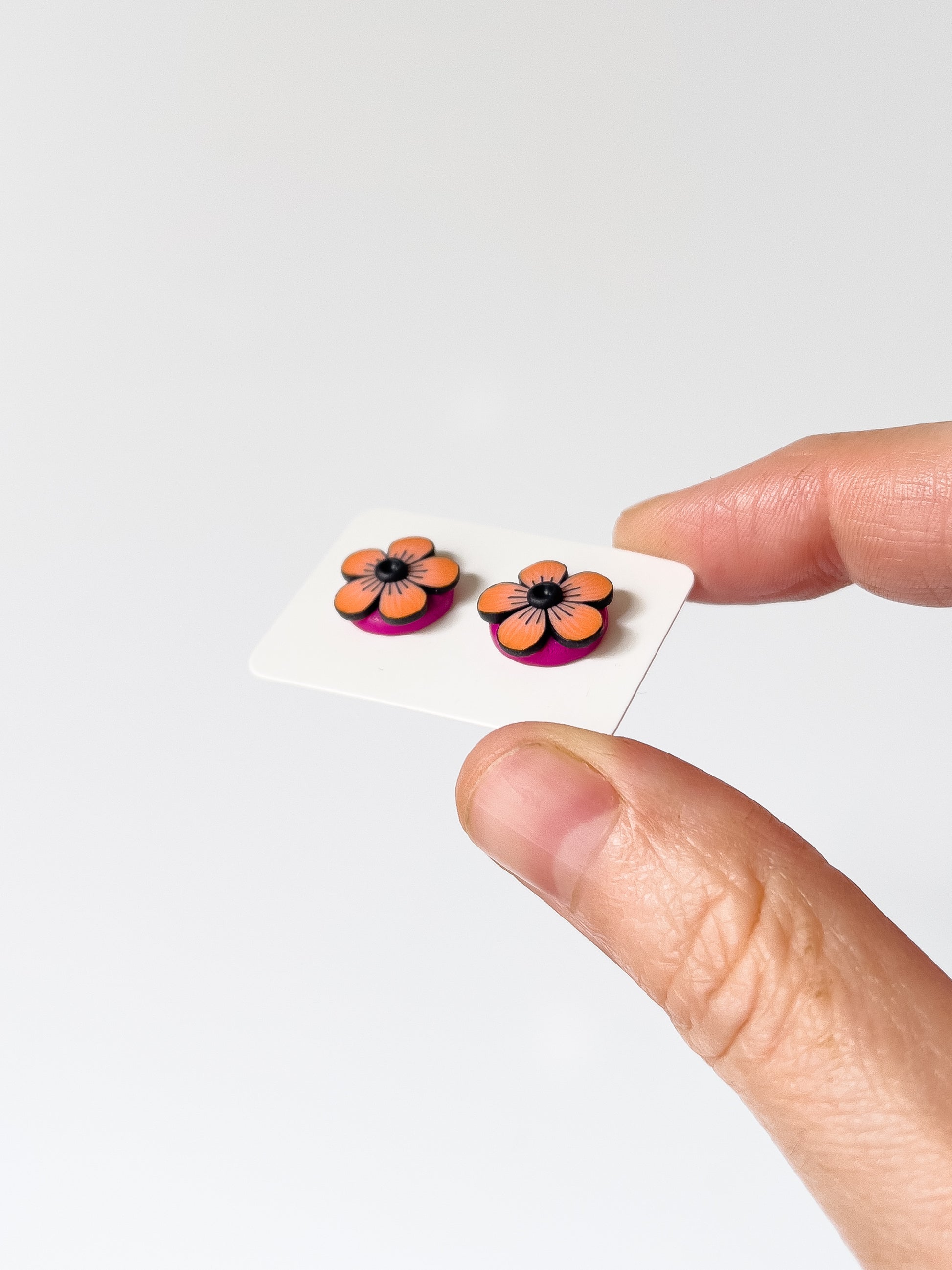 Orange and Pink Tiny Flower Studs - BlueBassoon Handmade