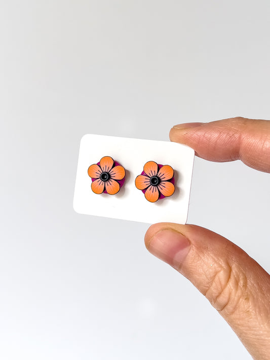 Orange and Pink Tiny Flower Studs - BlueBassoon Handmade