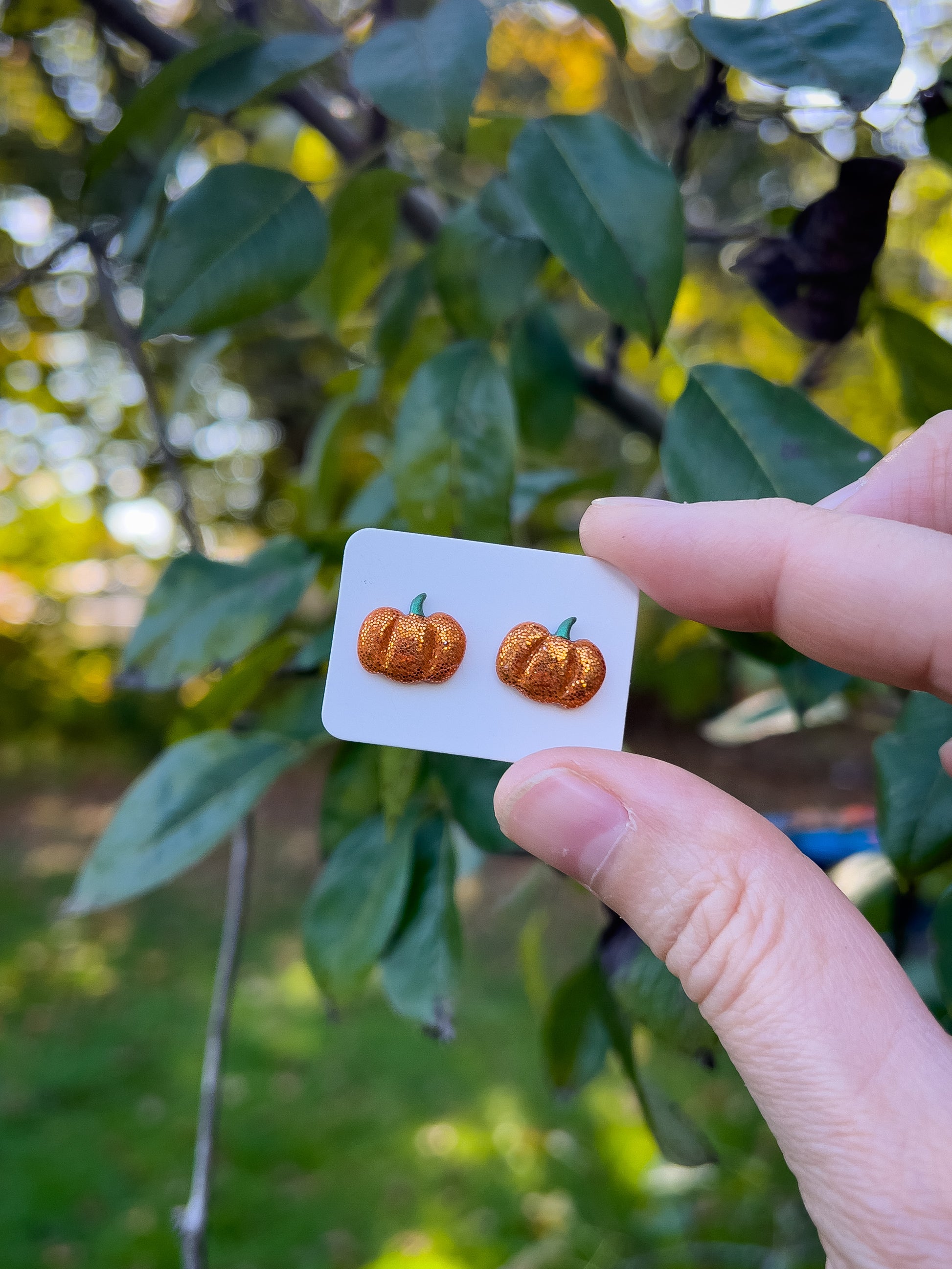 Glitter Pumpkin Studs - BlueBassoon Handmade