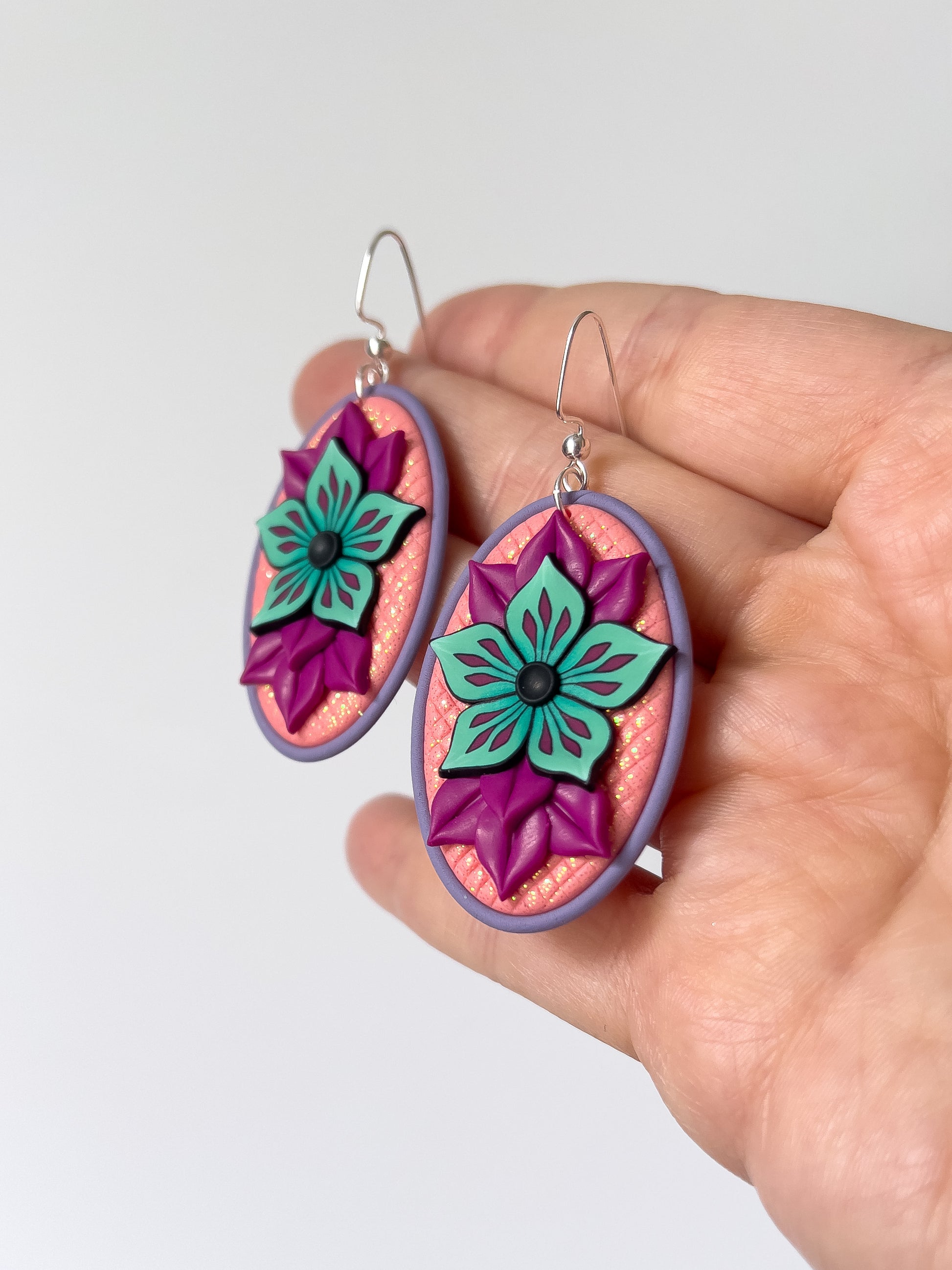 Teal and Magenta Cameo Dangles - BlueBassoon Handmade