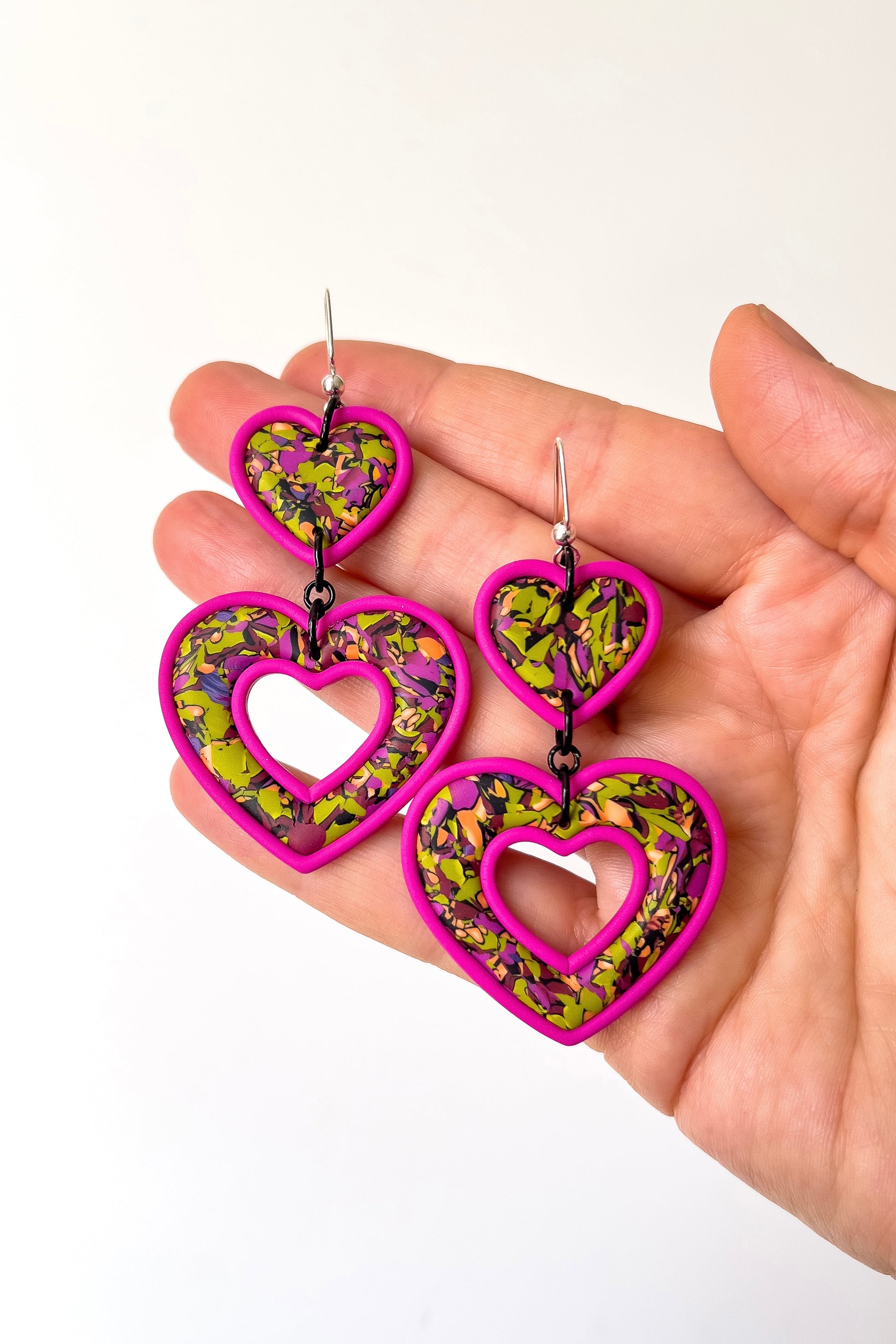 Green Confetti Heart Dangles - BlueBassoon Handmade