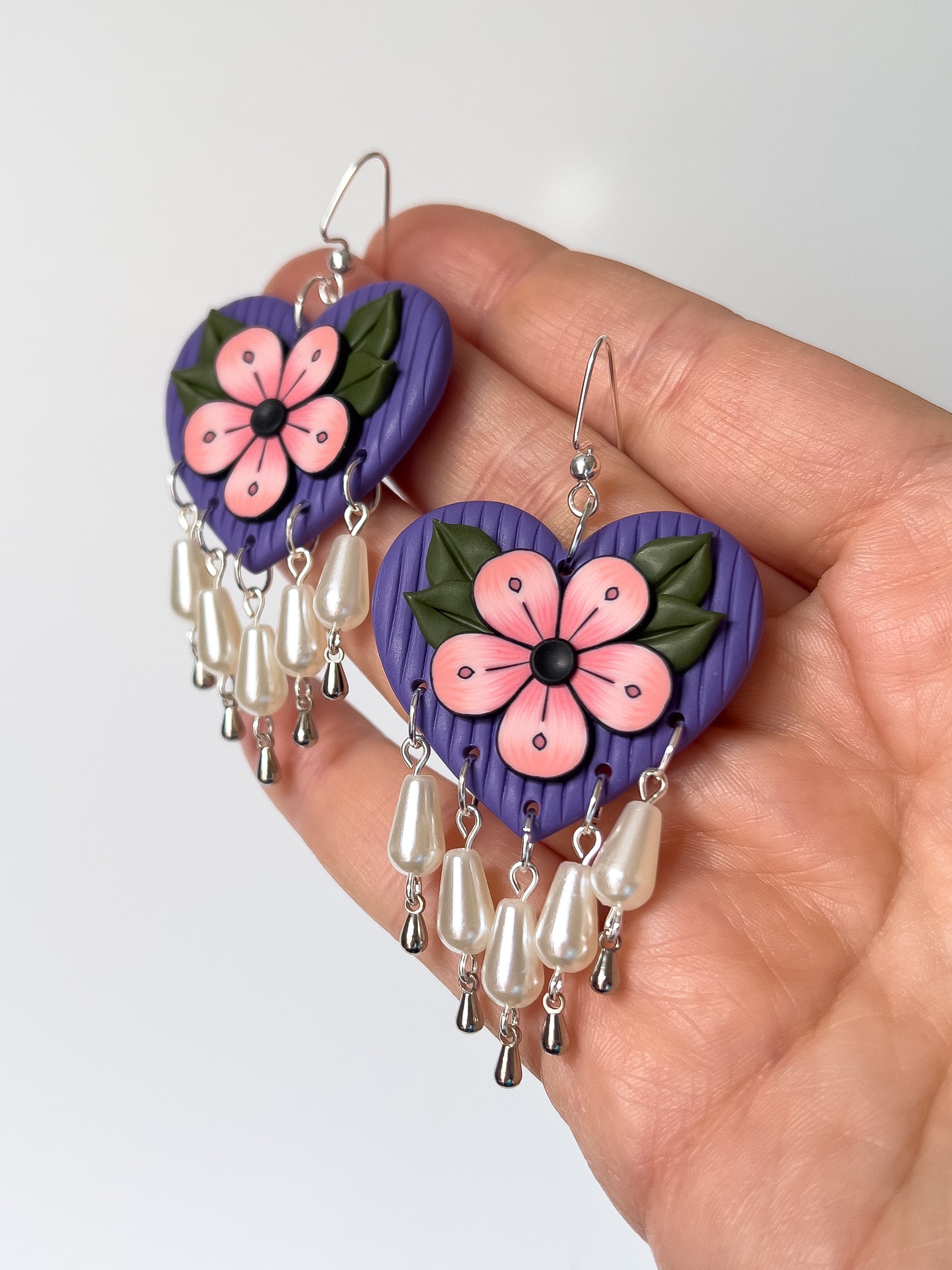 Pink and Purple Luxe Heart Dangles - BlueBassoon Handmade