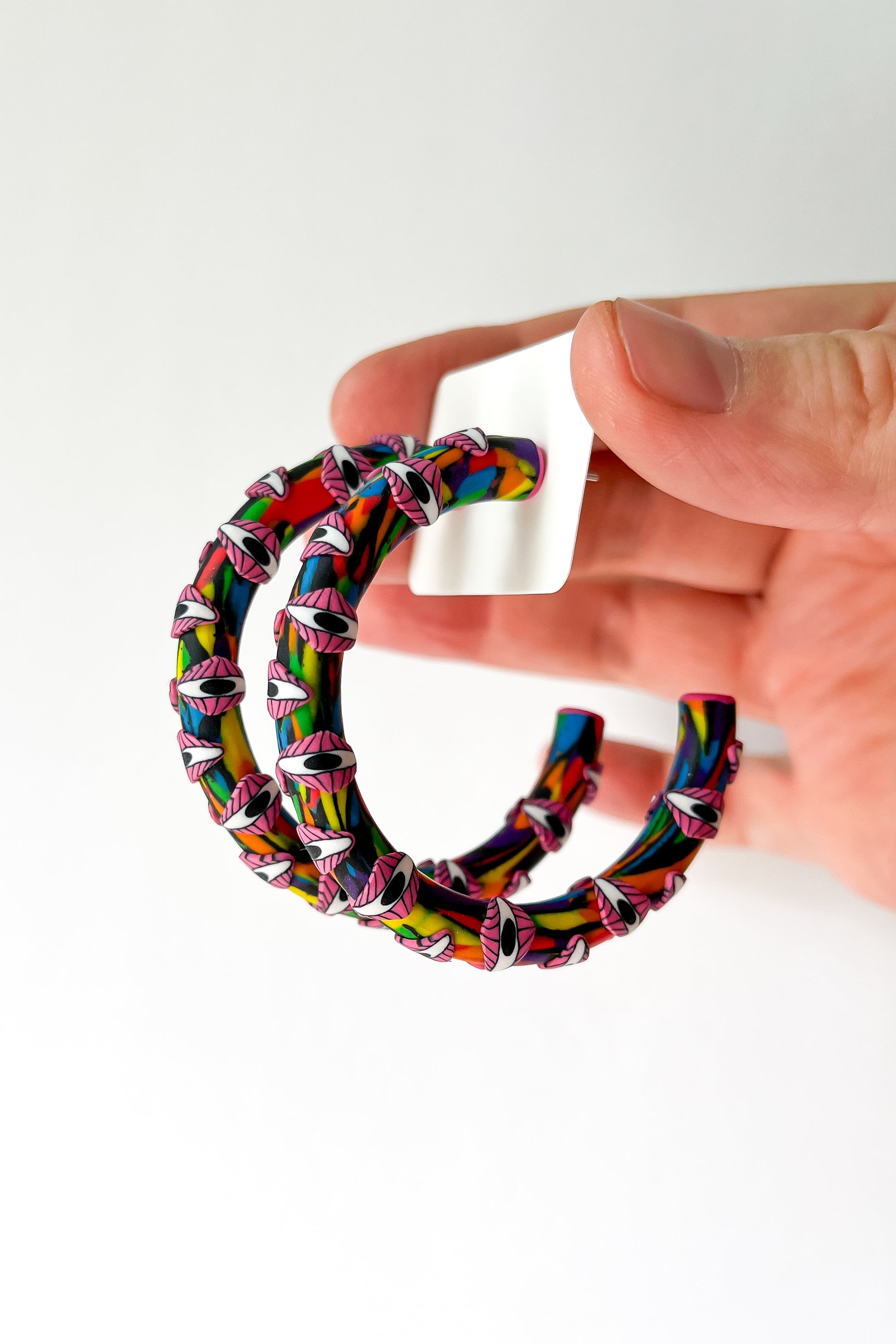 Large Rainbow Eyeball Hoops - BlueBassoon Handmade