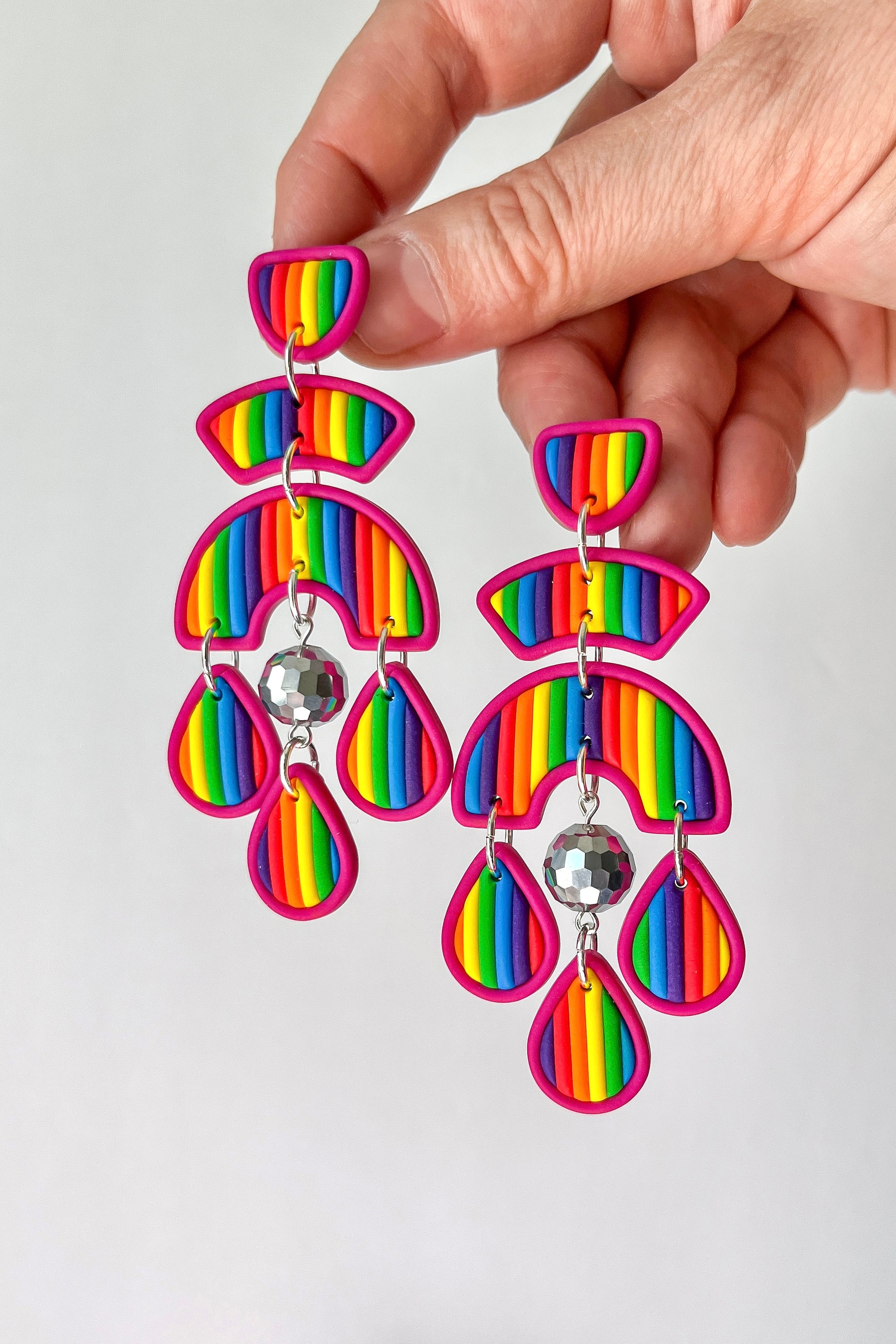 Bright Rainbow Disco Ball Earrings - BlueBassoon Handmade