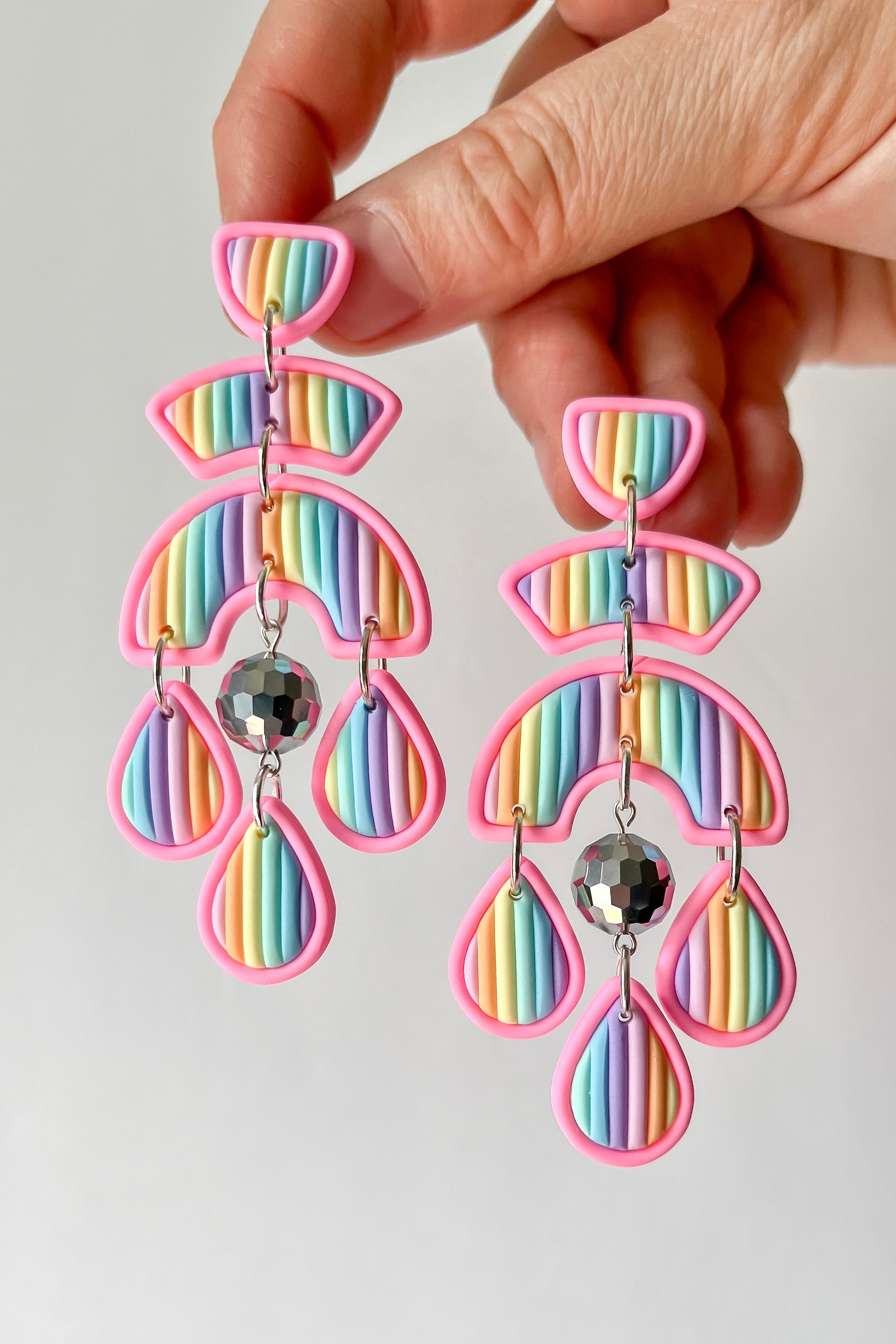 Pastel Rainbow Disco Ball Earrings - BlueBassoon Handmade