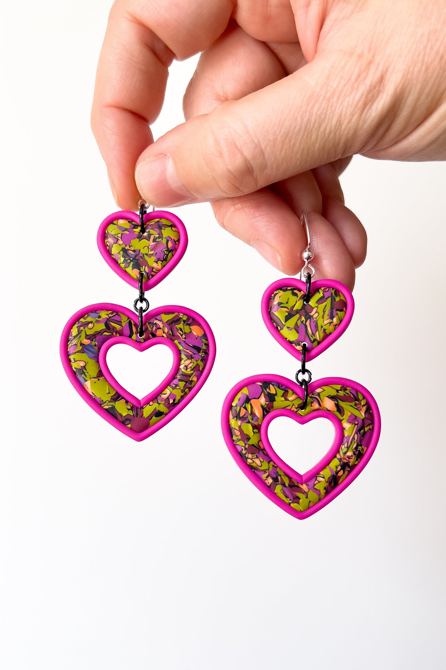 Green Confetti Heart Dangles - BlueBassoon Handmade