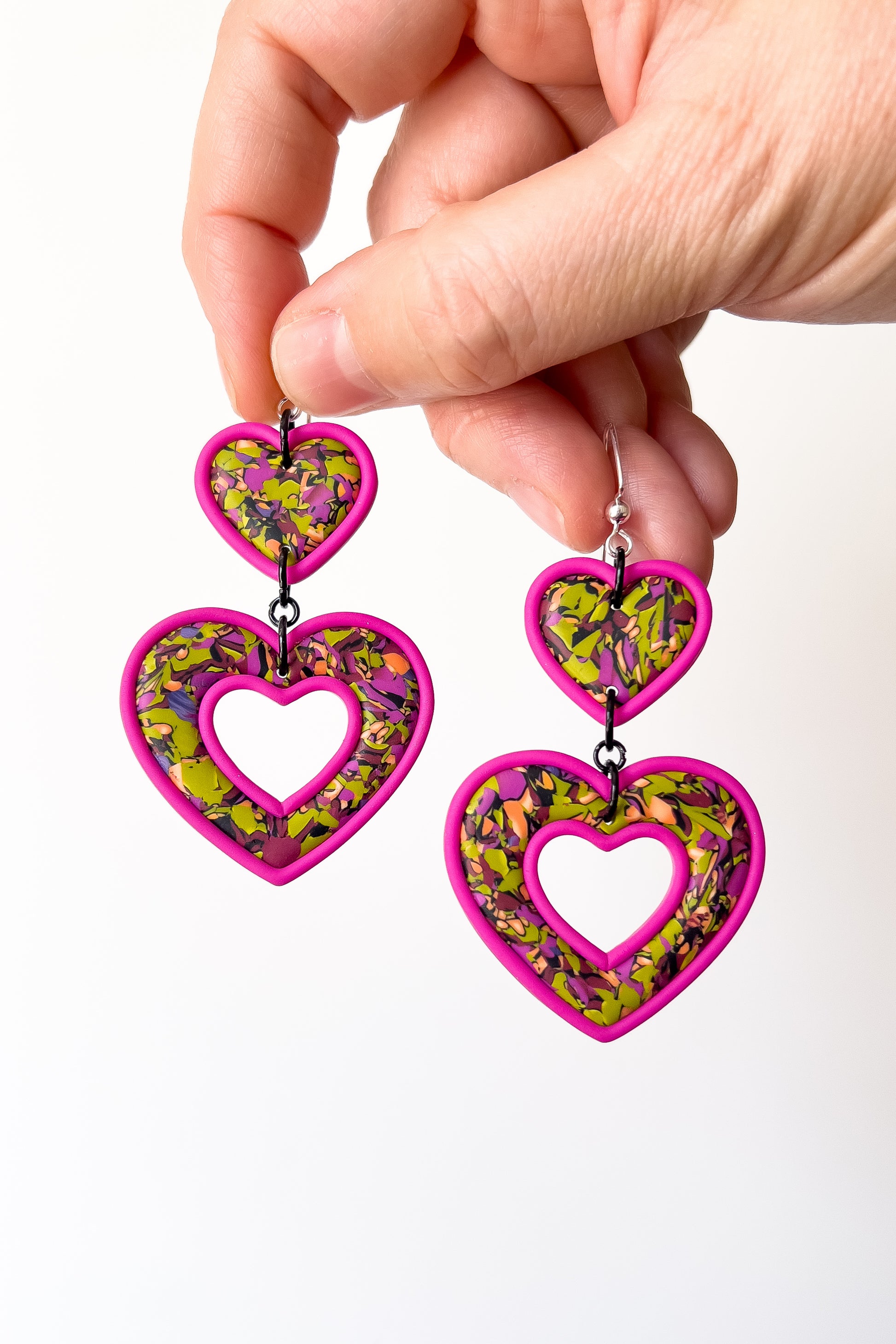 Green Confetti Heart Dangles - BlueBassoon Handmade