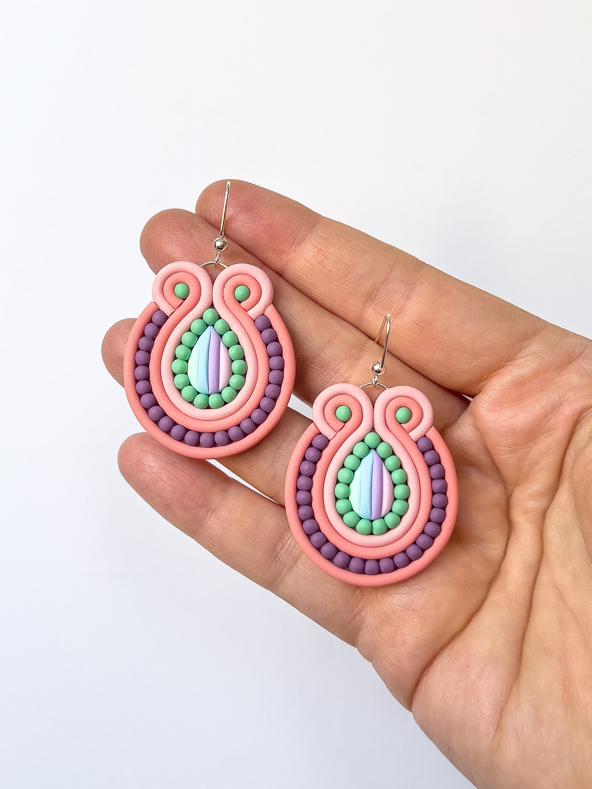 Pink and Purple Soutache Earrings - BlueBassoon Handmade
