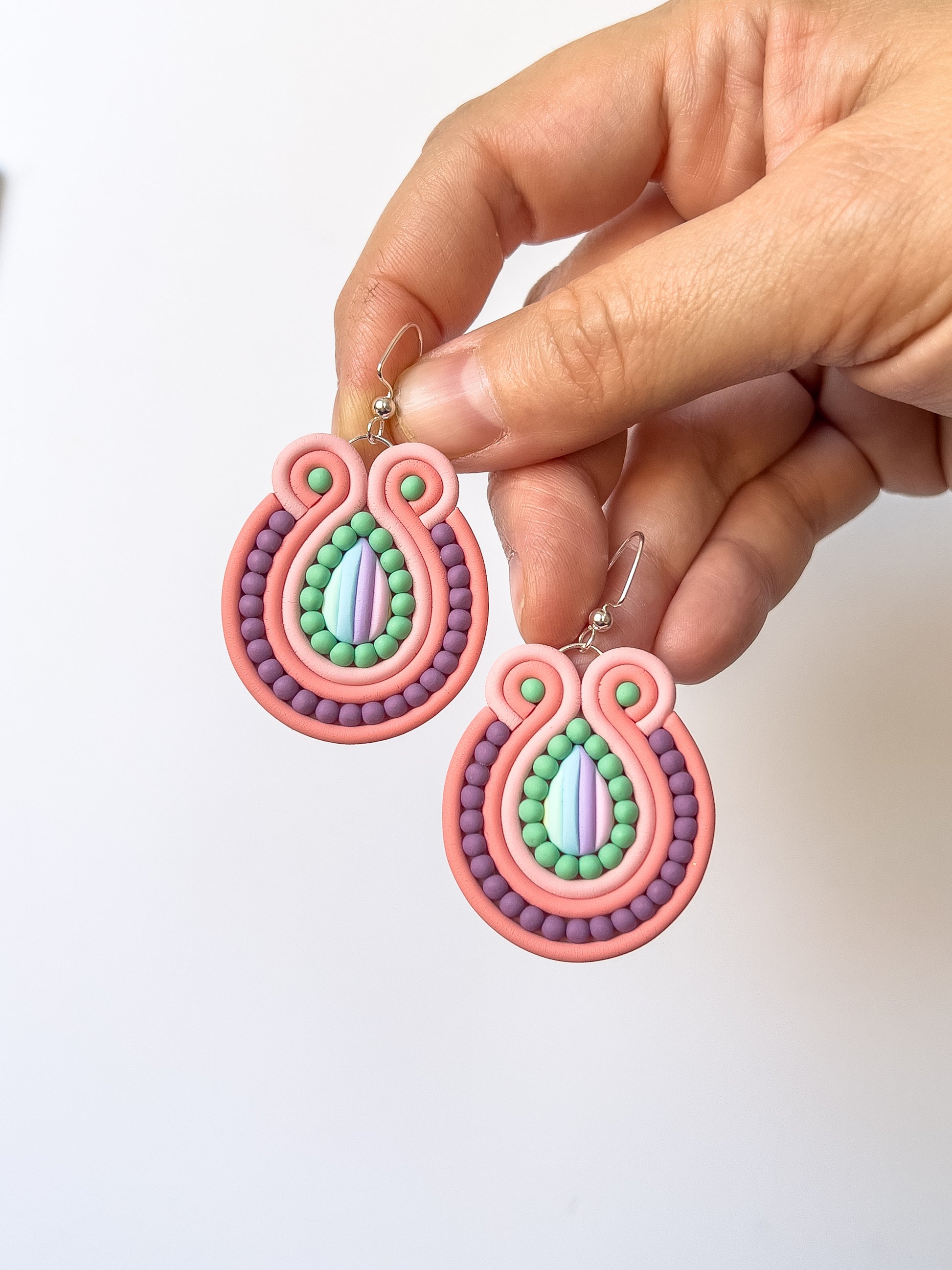 Pink and Purple Soutache Earrings - BlueBassoon Handmade