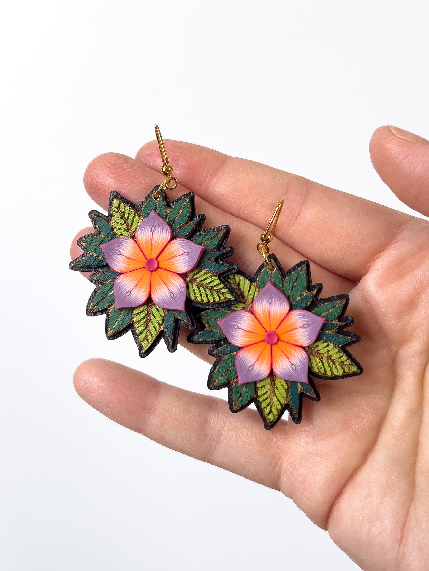 Leafy Bloom Dangles - BlueBassoon Handmade