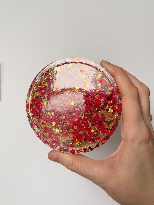 Glitter Resin Coasters - Red Maple - BlueBassoon Handmade