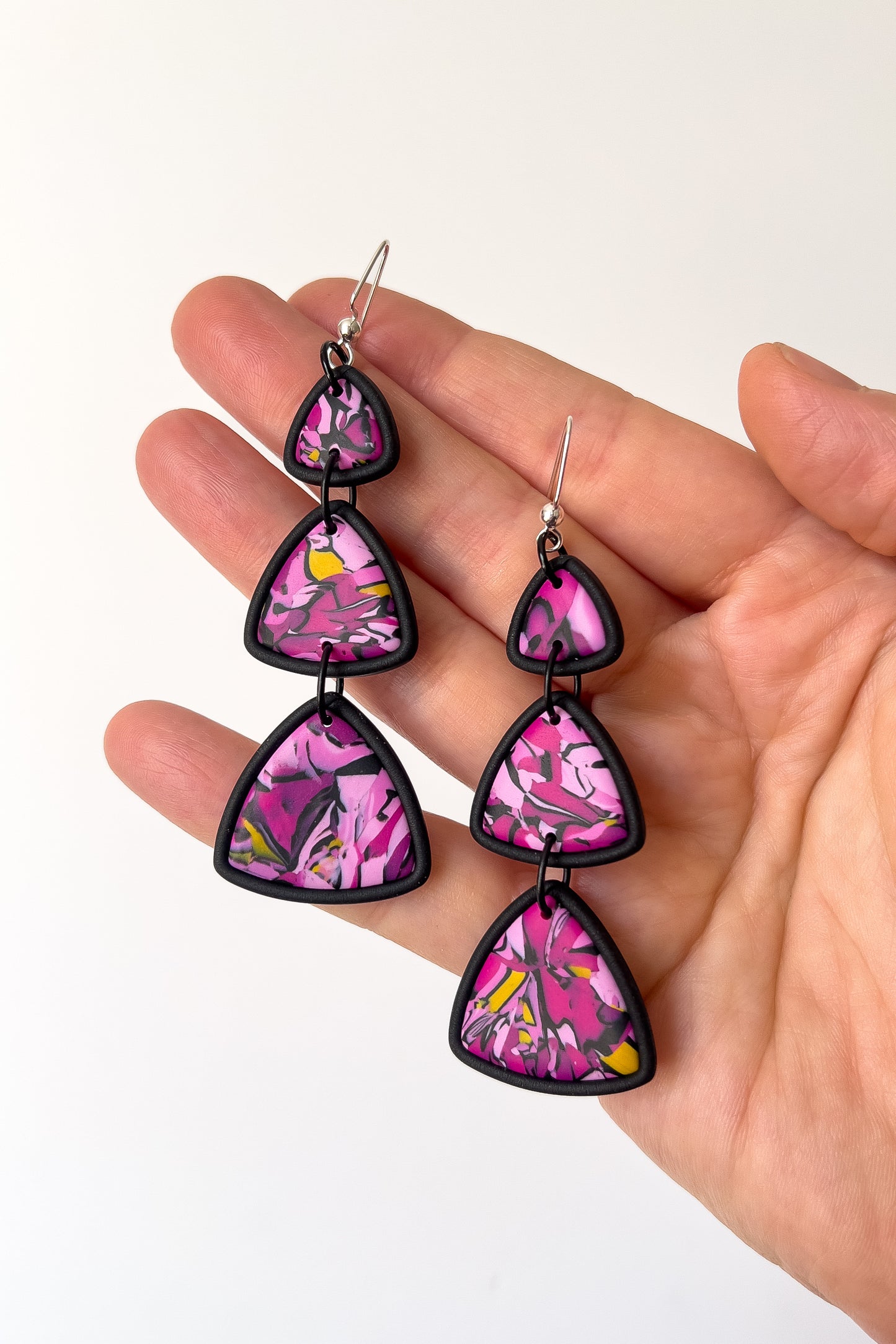 Pink Swirl Triple Delta Dangles