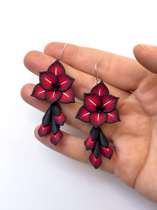 Vampire Gladiolus Single Bloom Dangles - BlueBassoon Handmade