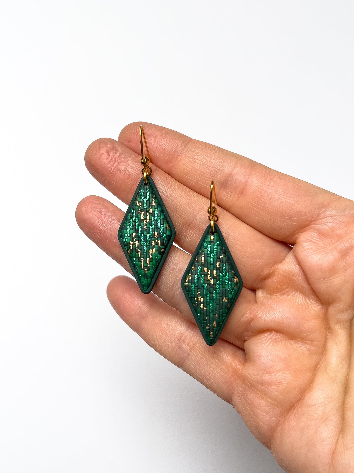 Green Bargello Diamond Dangles