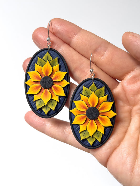 Sunflower Cameo Dangles - BlueBassoon Handmade