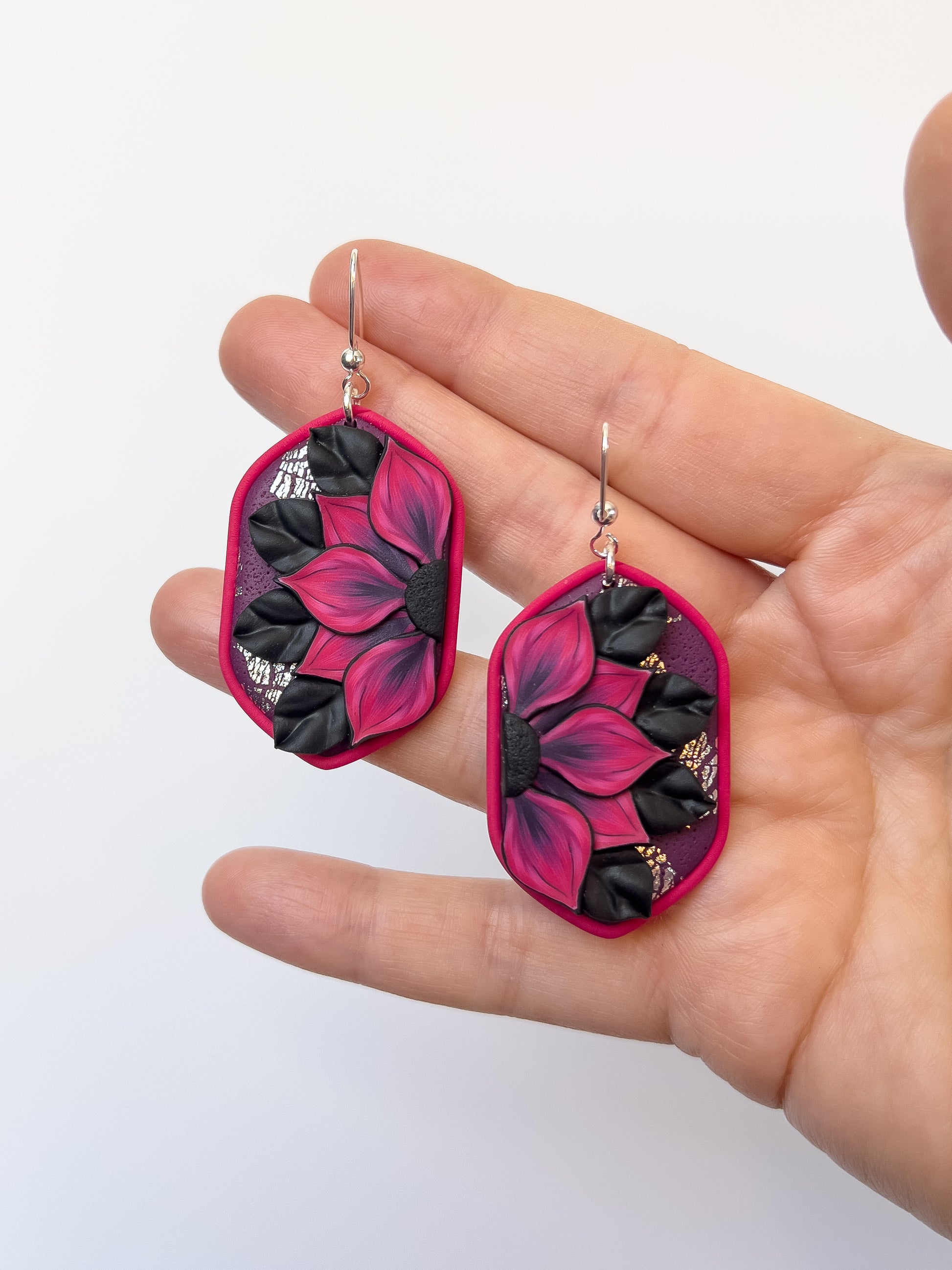 Chocolate Cherry Sunflower Cameos - BlueBassoon Handmade