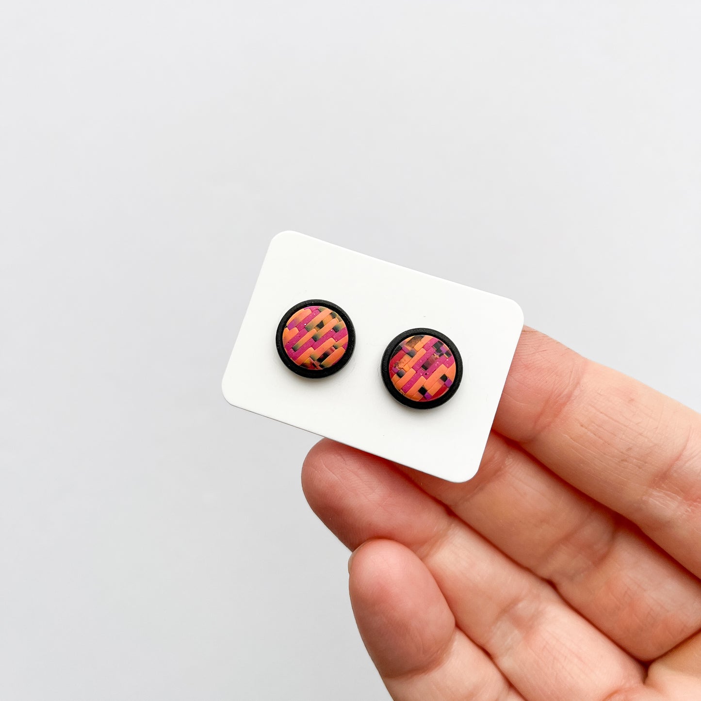 Pink and Black Round Studs - BlueBassoon Handmade