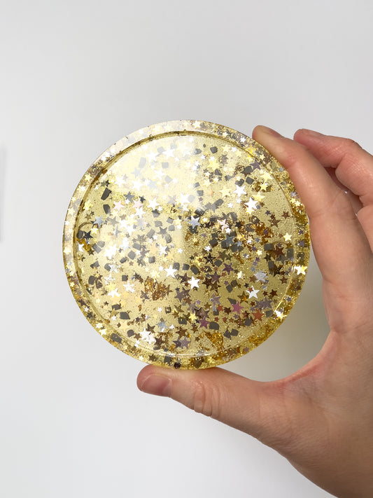 Glitter Resin Coasters - Gold Stars - BlueBassoon Handmade