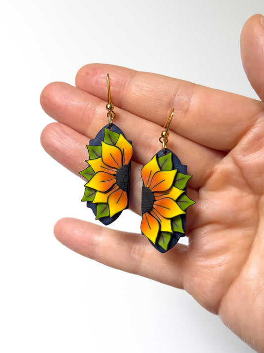 Small Sunflower Freya Dangles - BlueBassoon Handmade